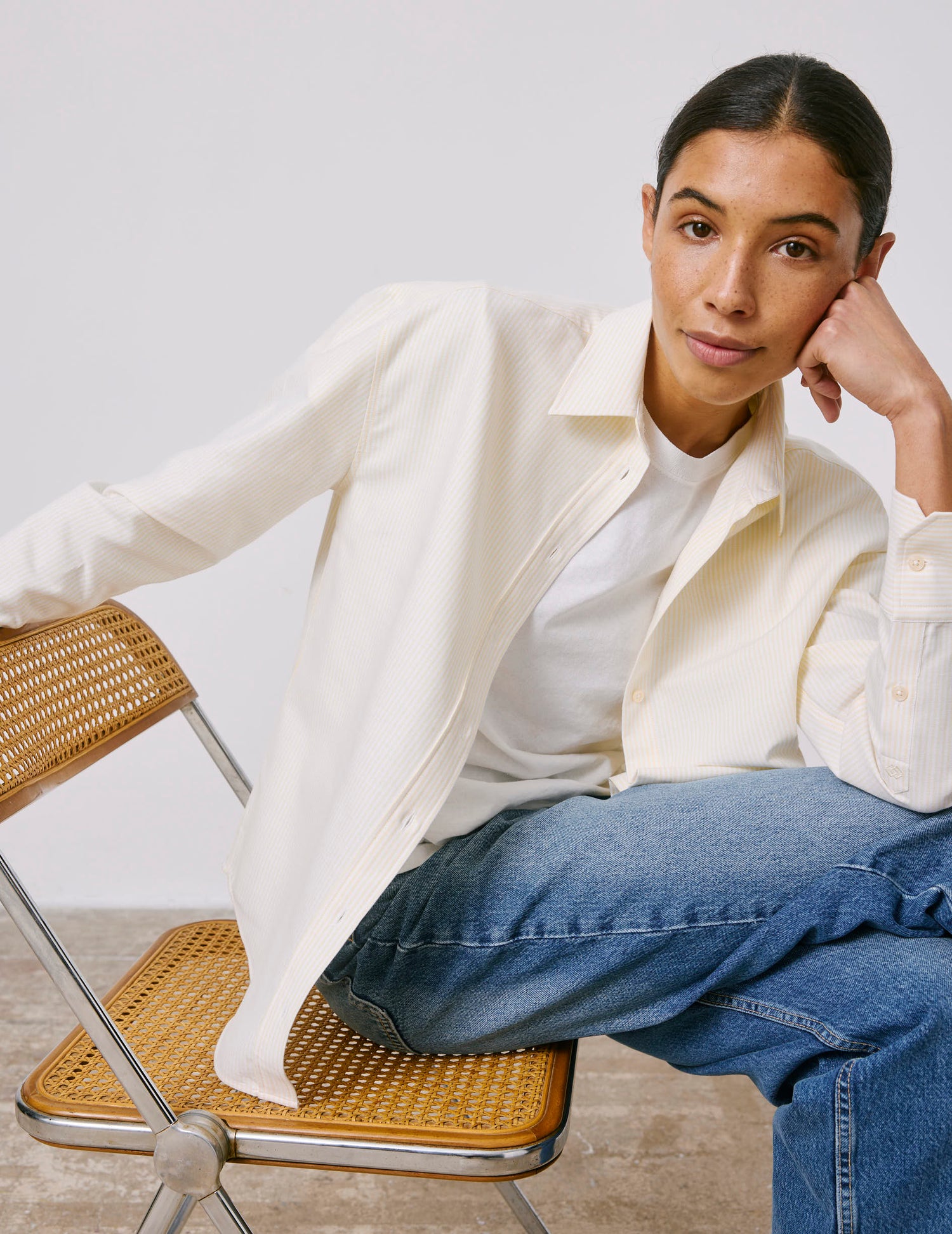 Ambre Striped yellow shirt - Oxford - Shirt Collar#3