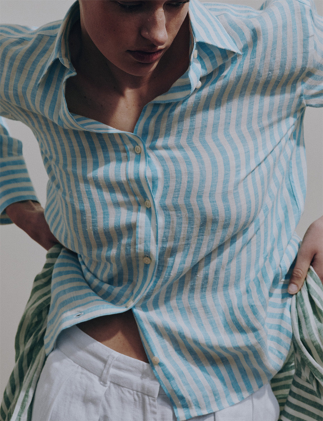 Turquoise striped linen Ambre shirt - Linen - Shirt Collar