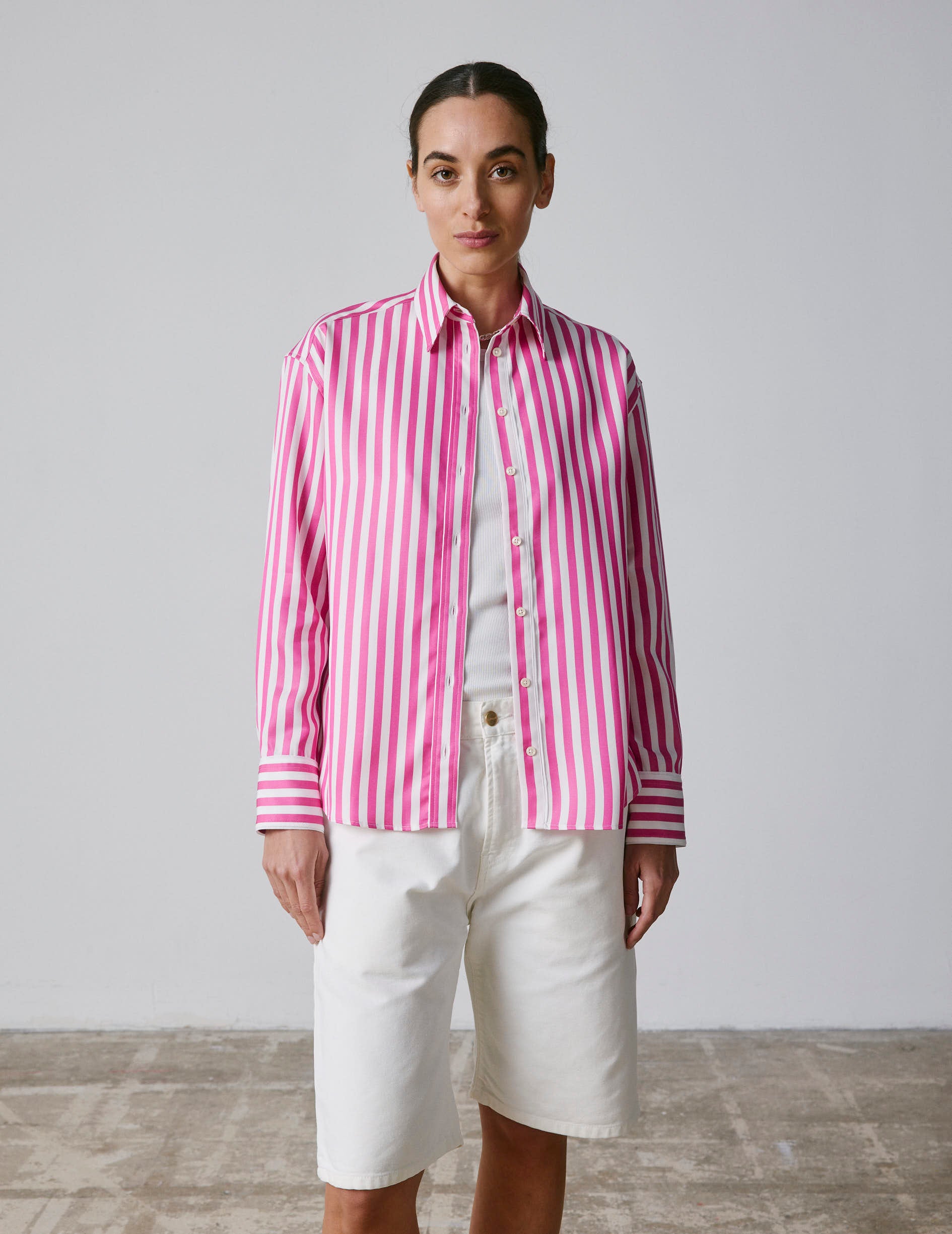 Striped fuchsia Ambre shirt - Twill - Chemise Collar