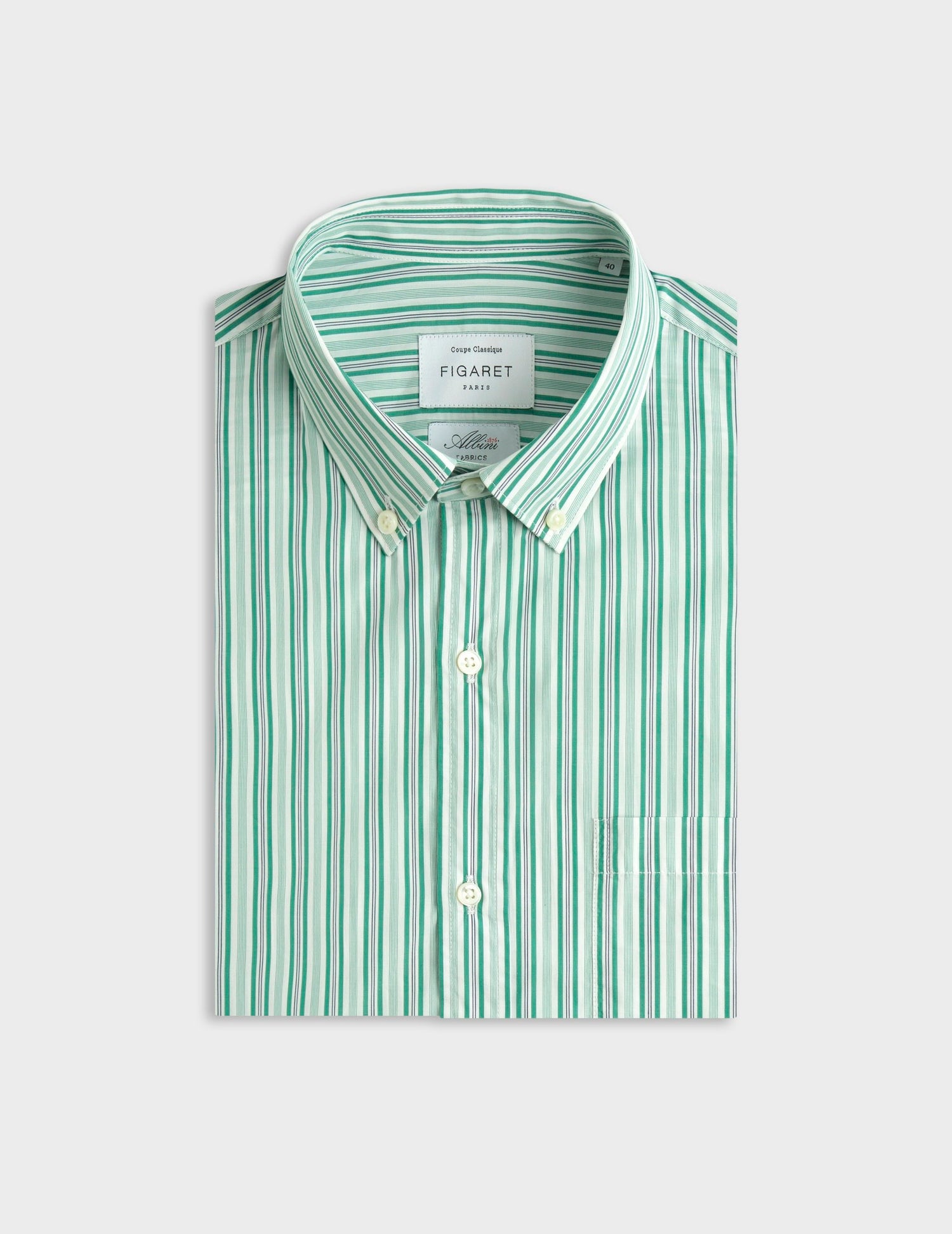 Striped green classic shirt - Popeline - Américain Collar