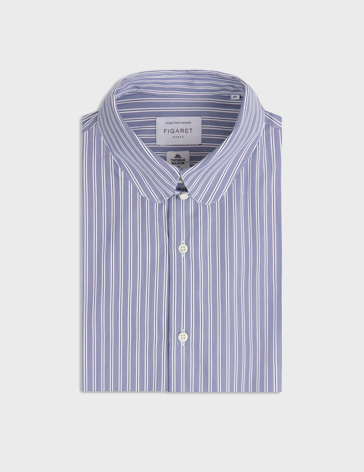 Semi-fitted Navy striped shirt - Poplin - English Collar