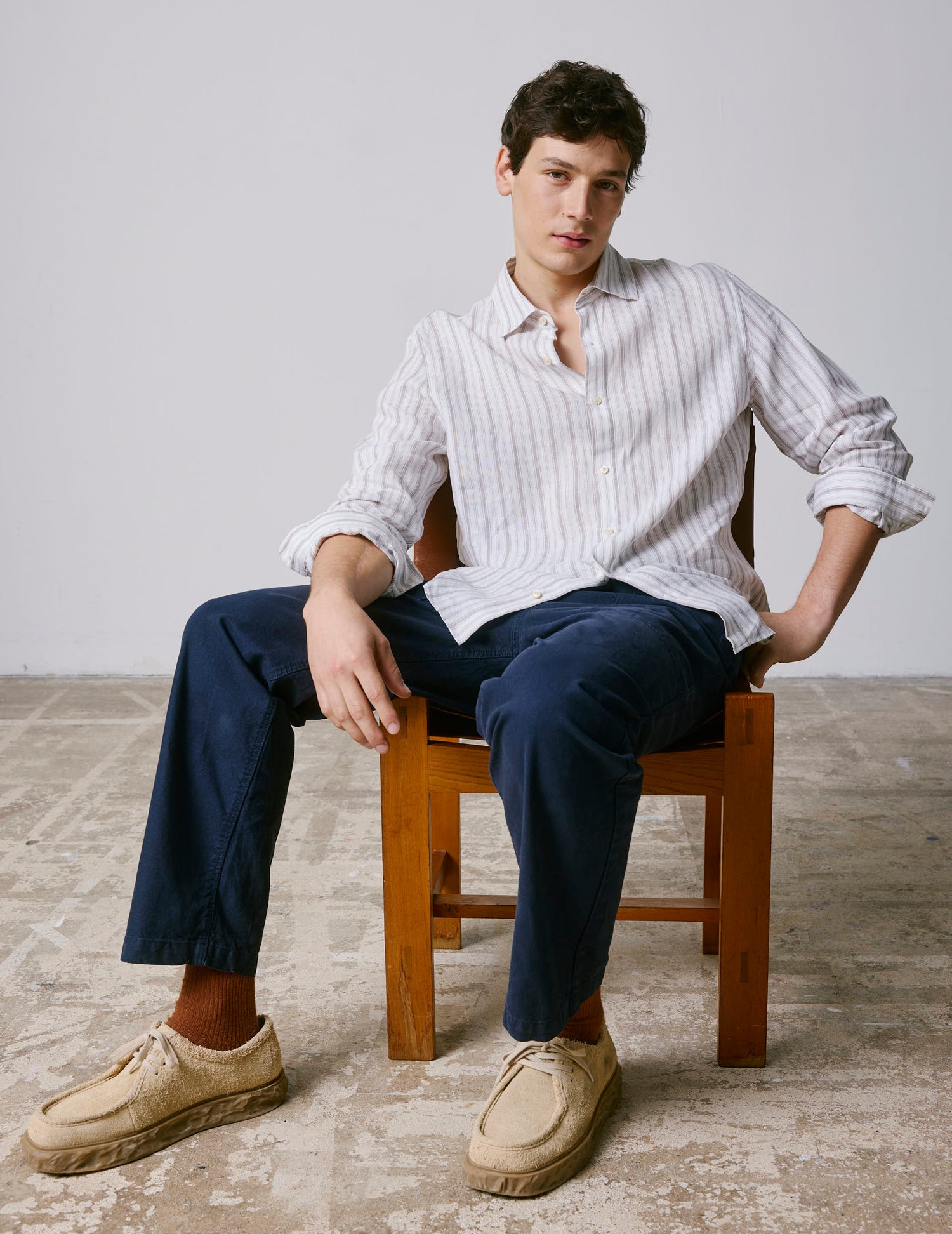 Striped beige linen Auguste shirt - Linen - French Collar