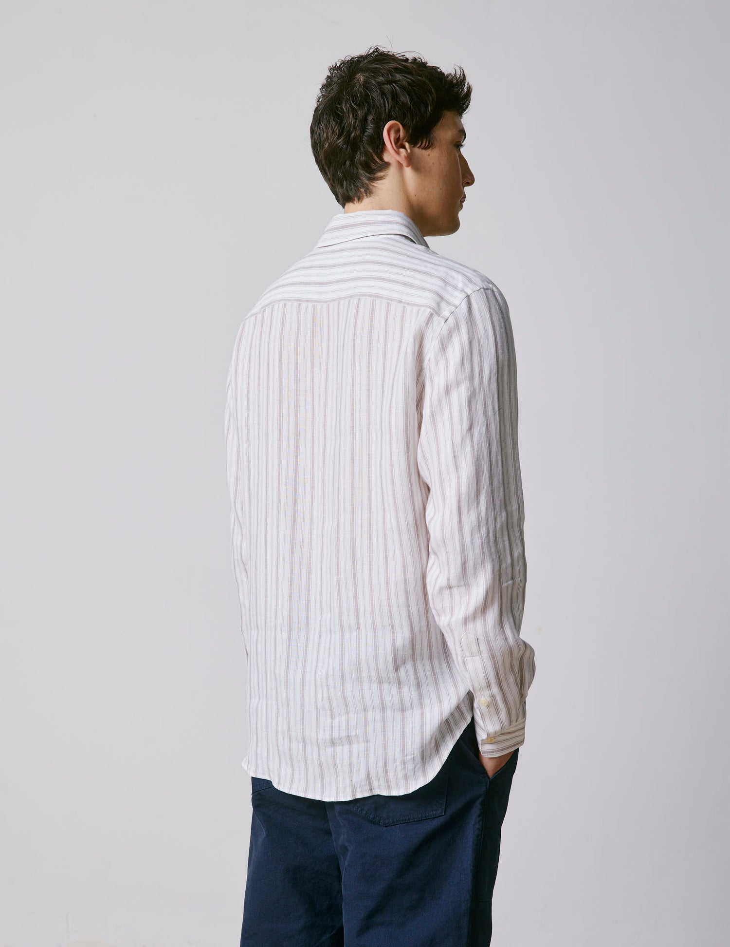 Striped beige linen Auguste shirt - Linen - French Collar#2