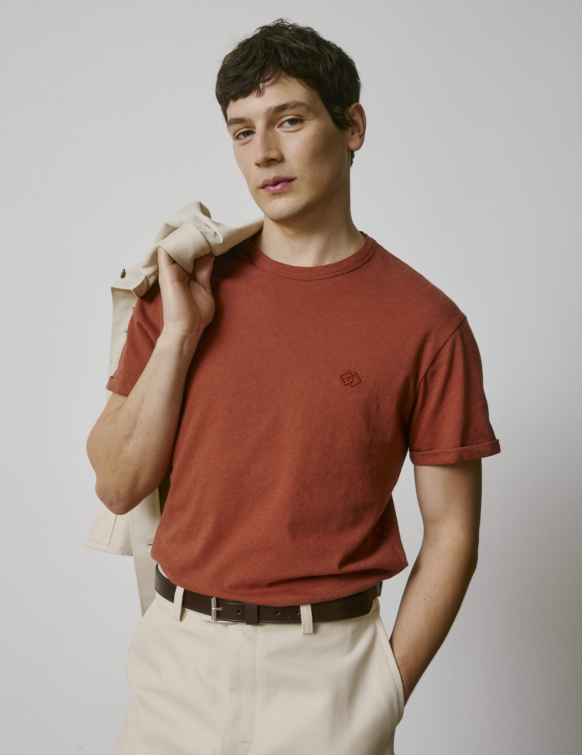 Benny rust cotton and linen T-shirt