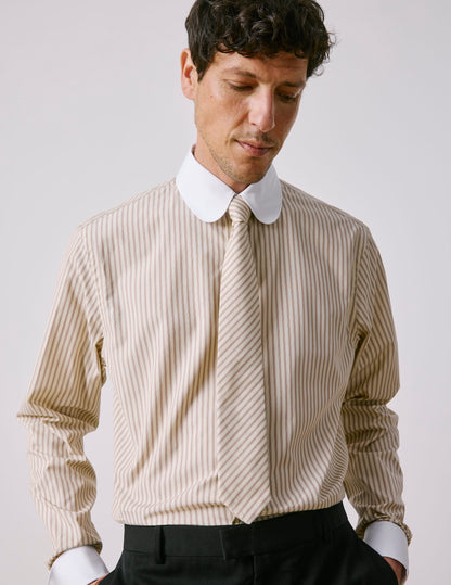 Beige striped poplin tie