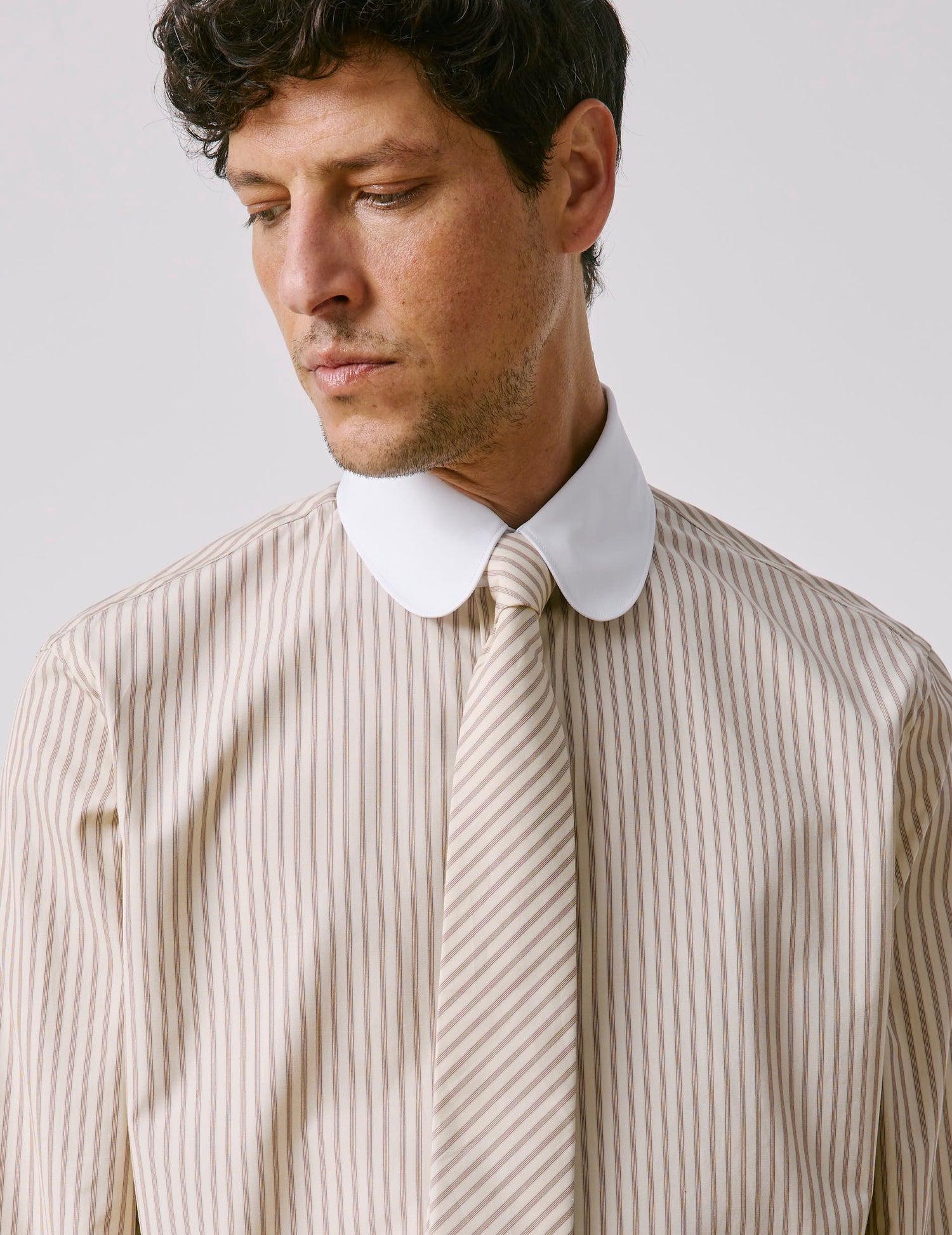 Beige striped poplin tie