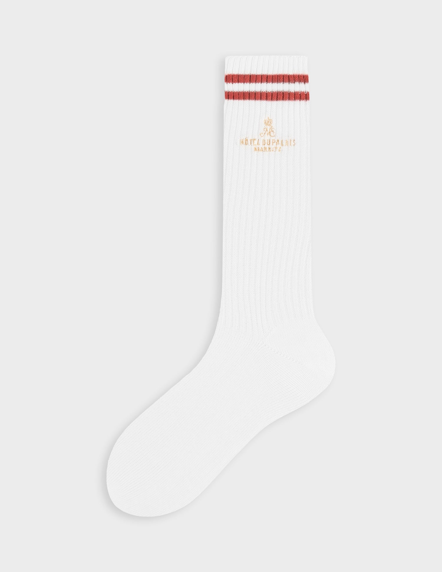 Ecru and rust-orange ribbed socks