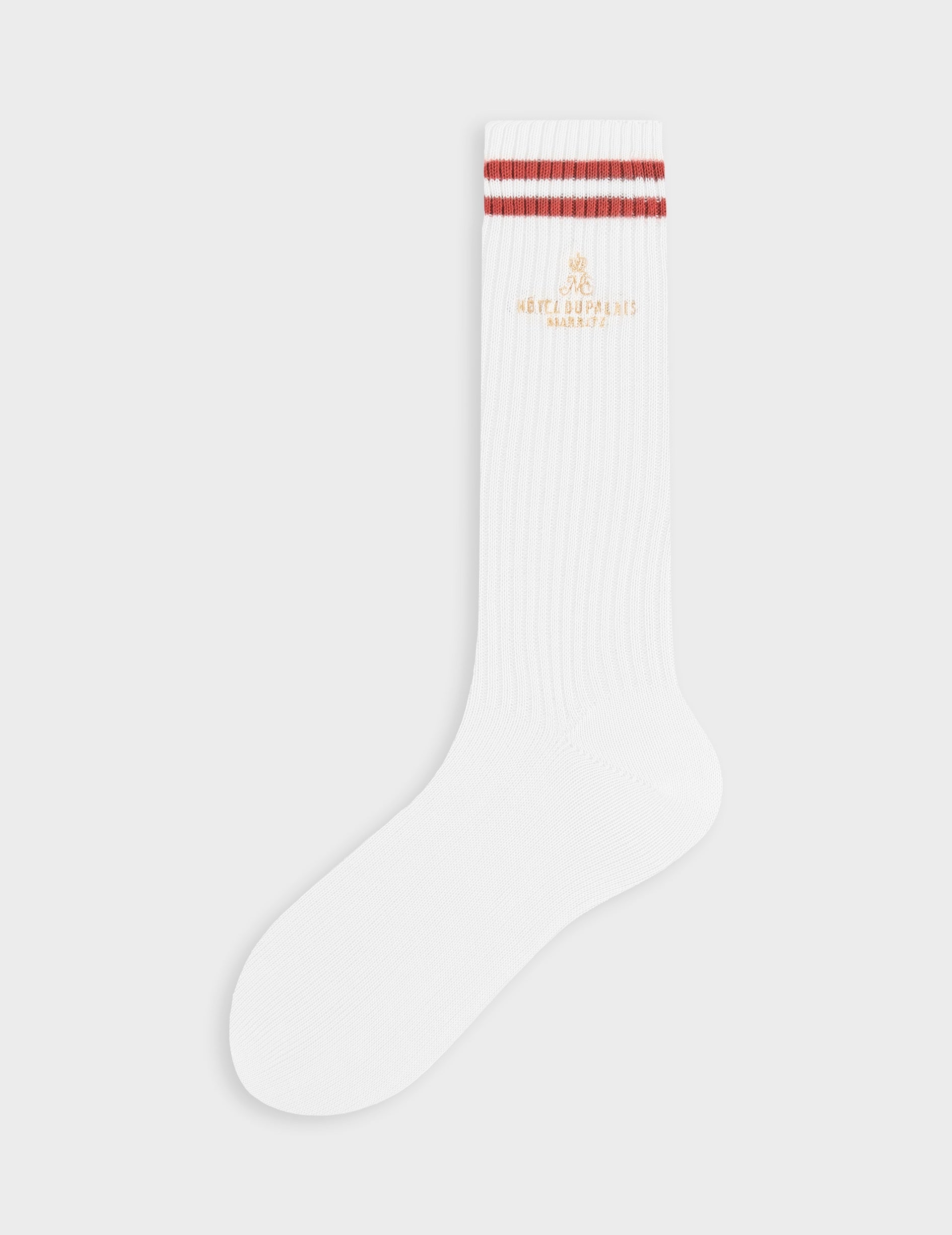 Ecru and rust-orange ribbed socks