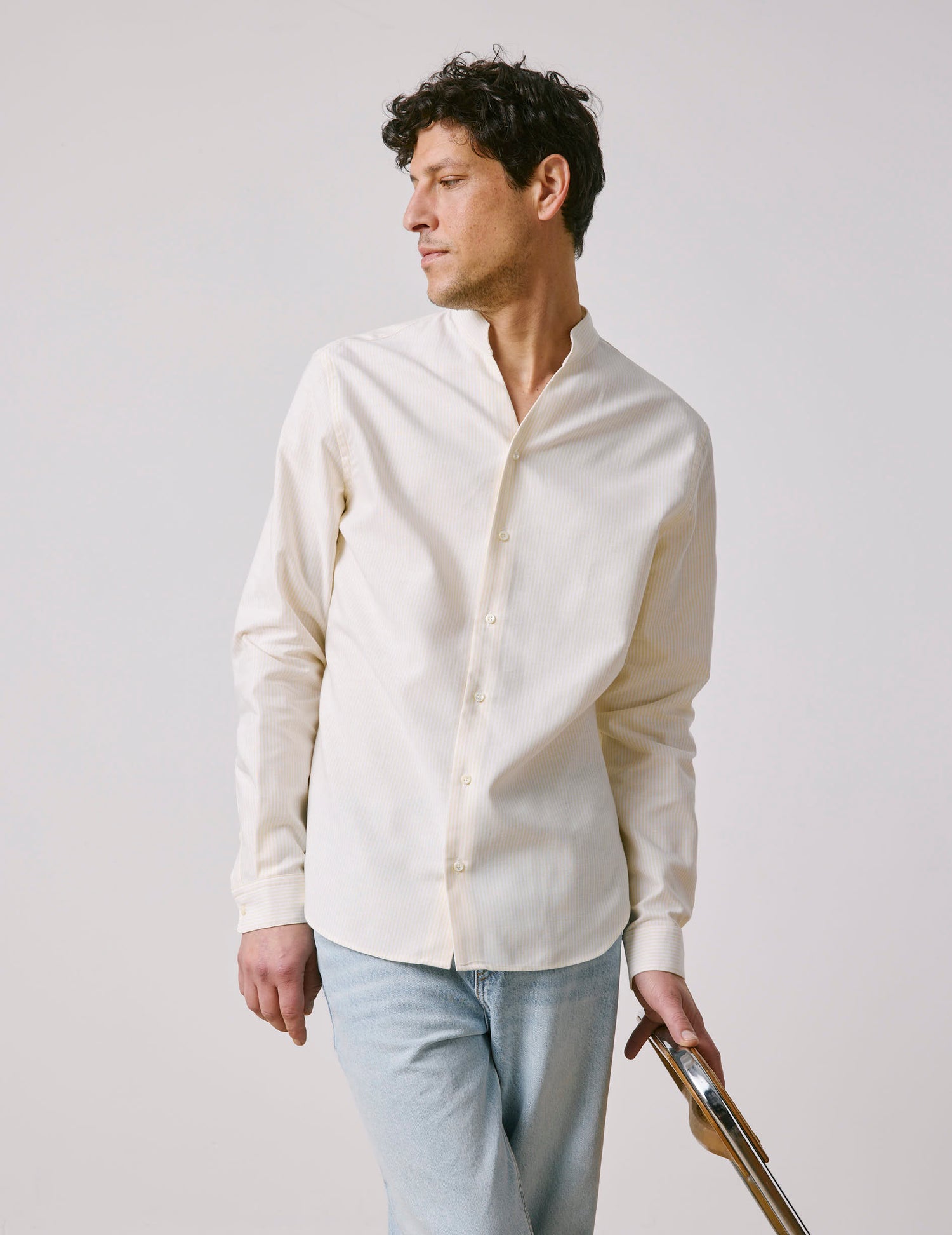 Carl Striped yellowshirt - Oxford - Open straight Collar#3