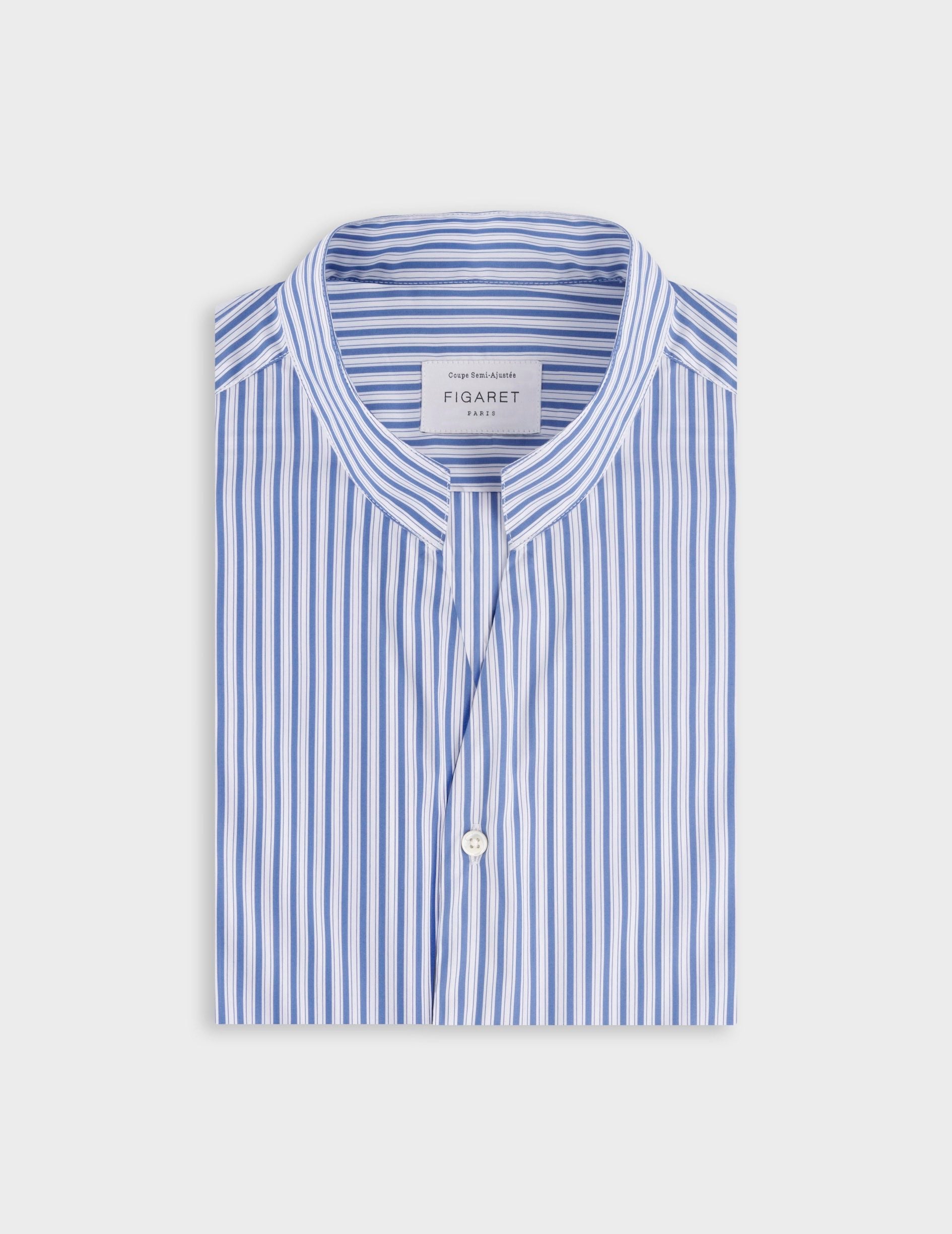 Striped blue Carl shirt - Poplin - open right Collar