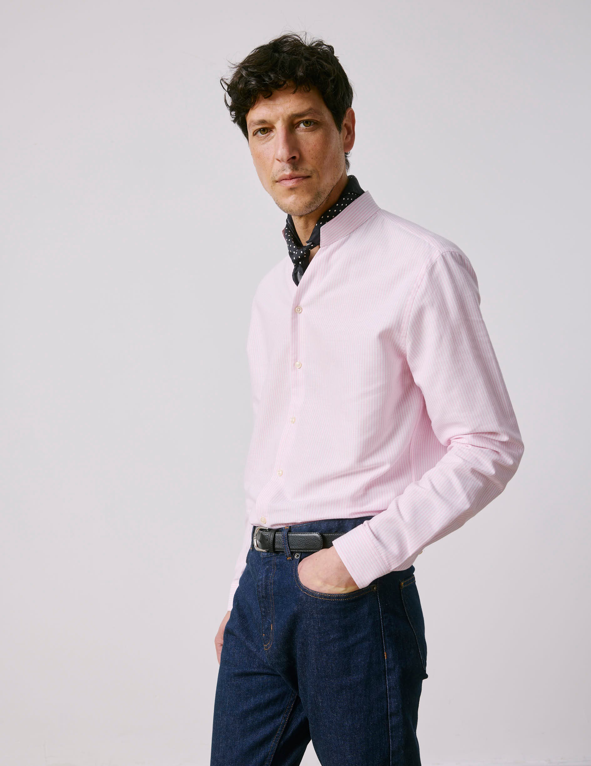 Carl Striped pink shirt - Oxford - Open straight Collar