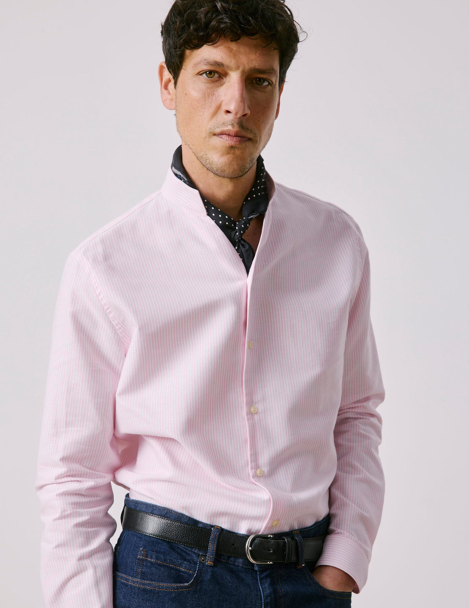 Carl Striped pink shirt - Oxford - Open straight Collar