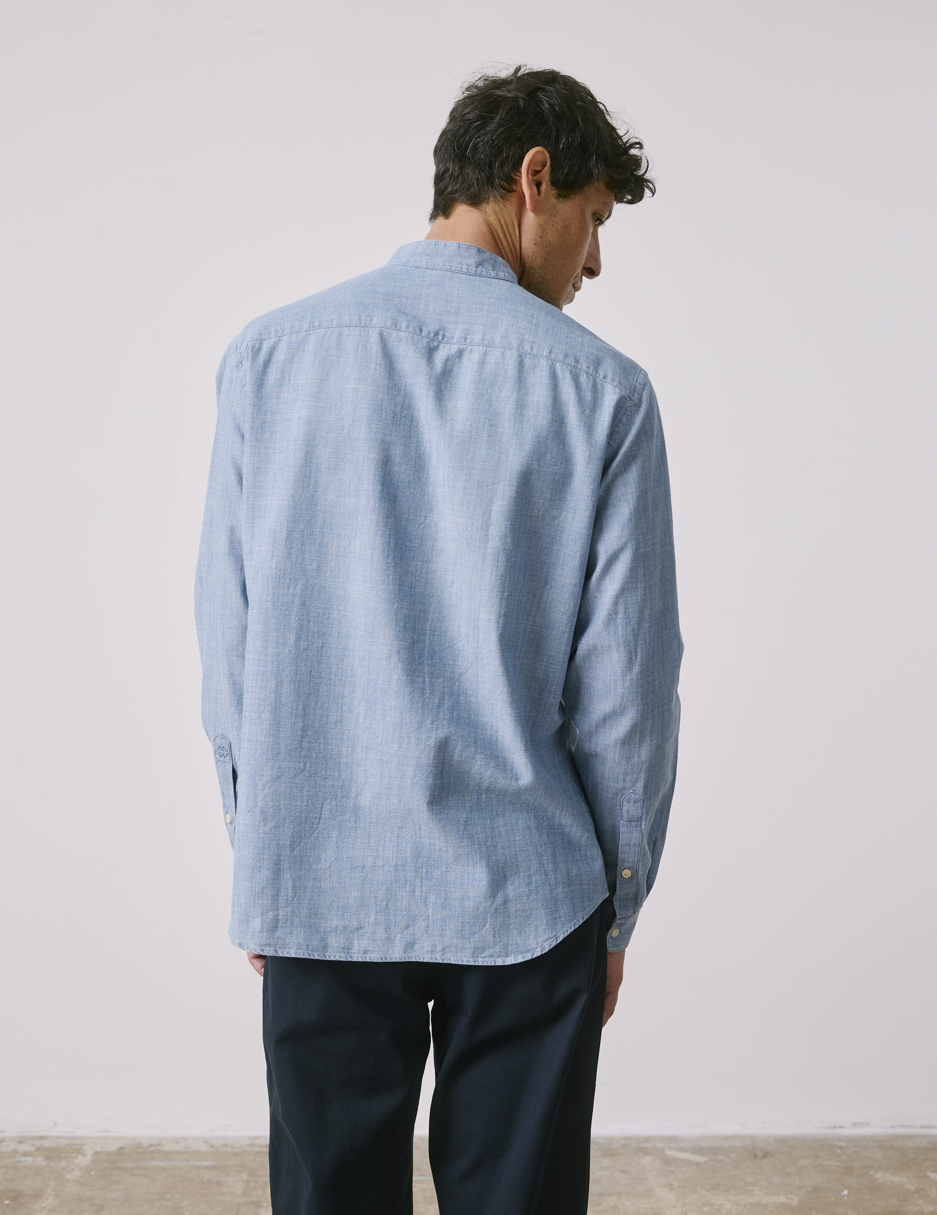 Blue Carl shirt - Chambray - droit ouvert Collar