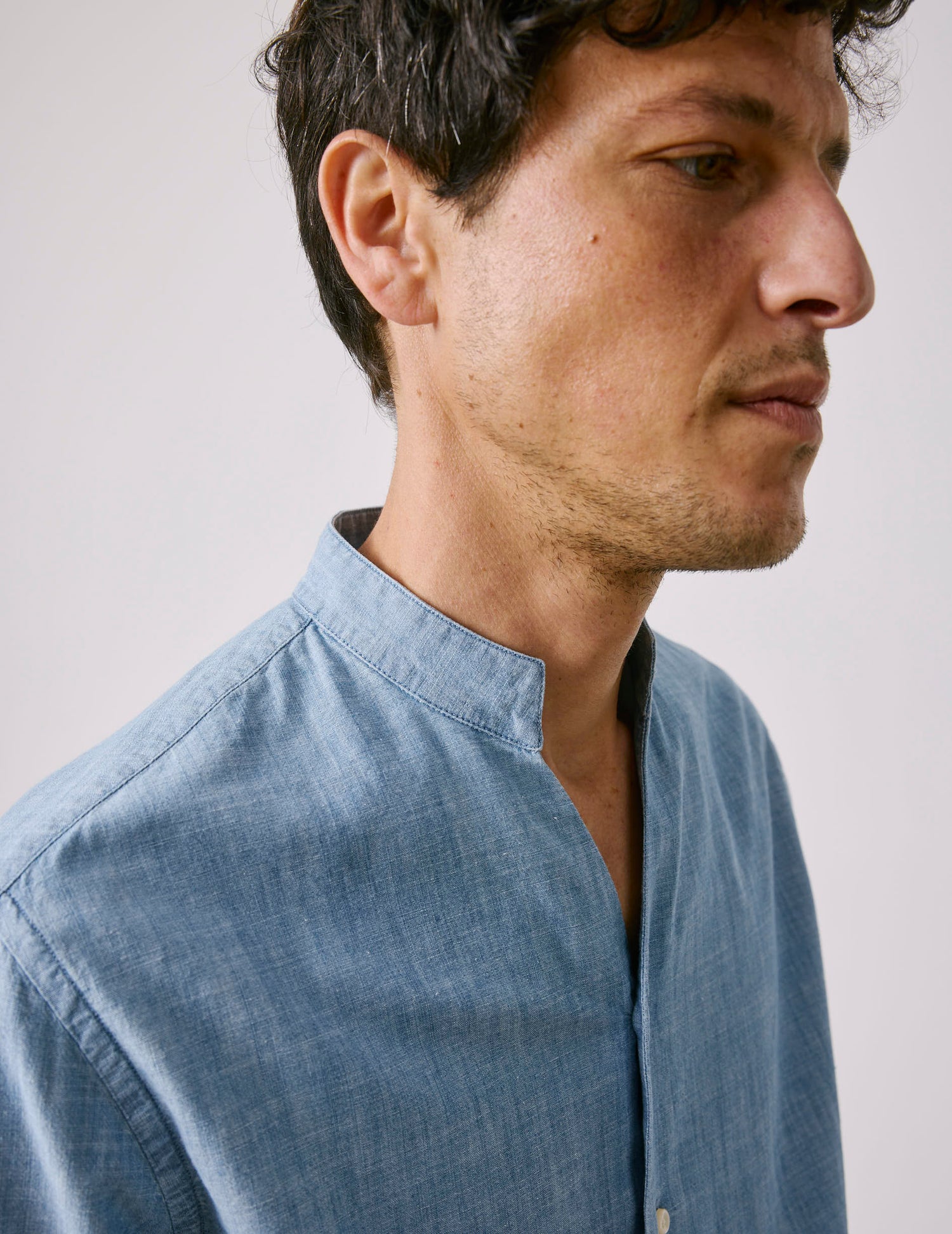 Blue Carl shirt - Chambray - droit ouvert Collar#3