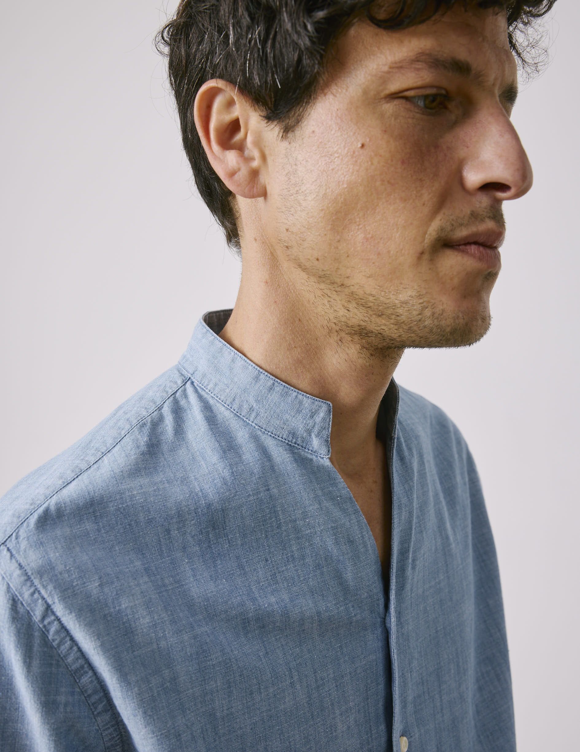 Blue Carl shirt - Chambray - droit ouvert Collar