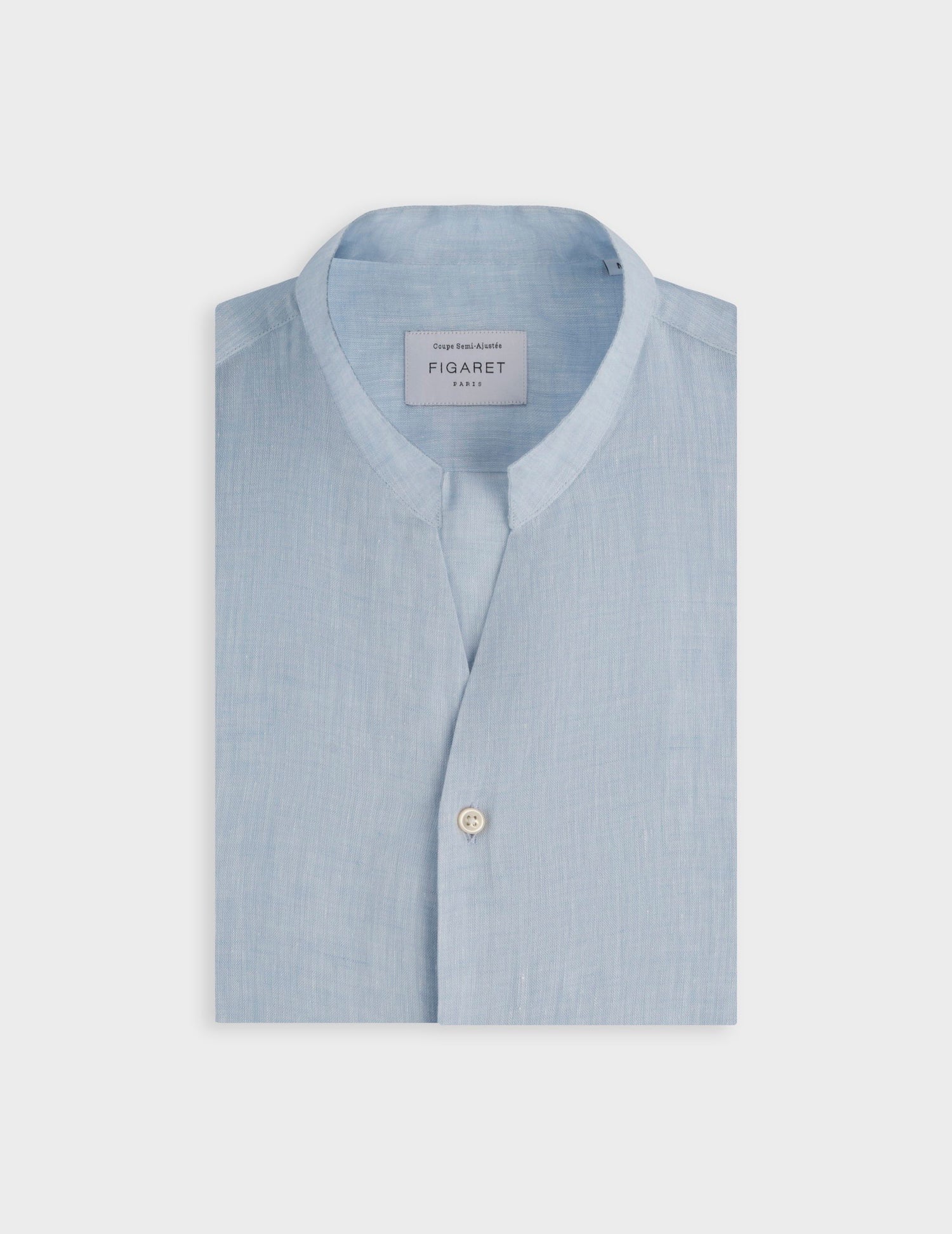 Carl light blue linen shirt - Linen - open straight Collar#5