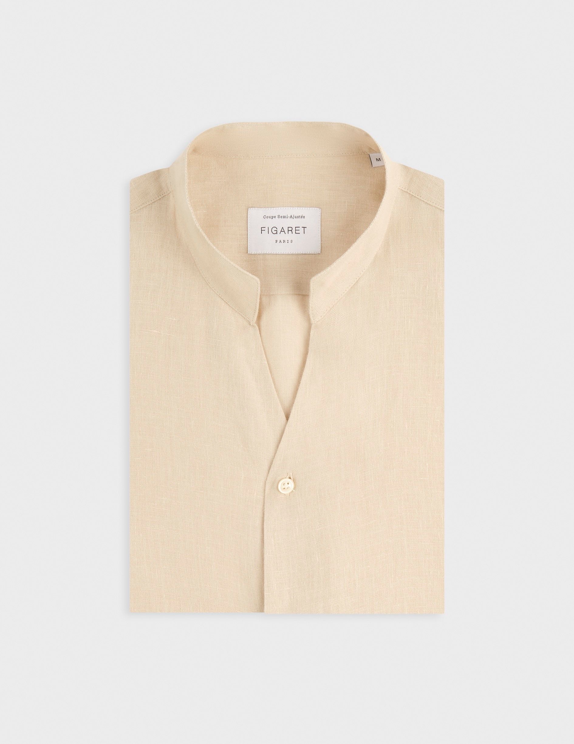 Carl shirt in beige linen - Linen - open right Collar