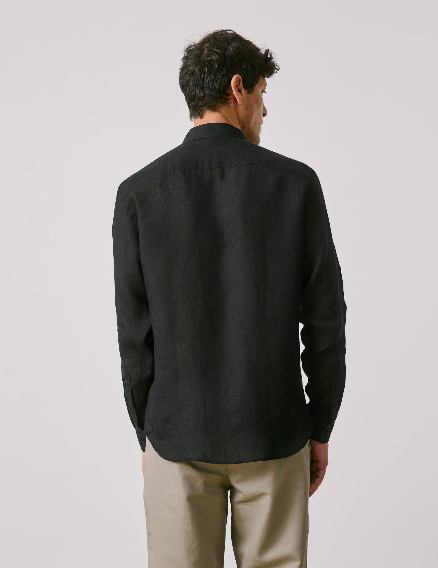 Carl black linen shirt - Linen - open straight Collar#2