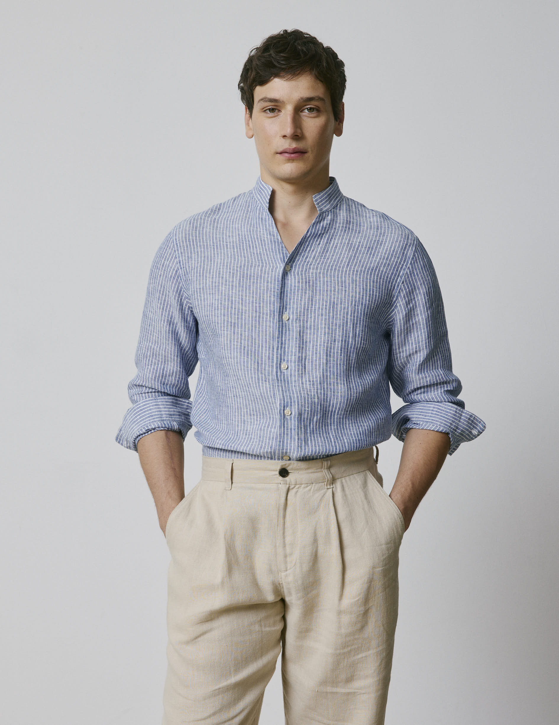 Carl shirt in striped blue linen