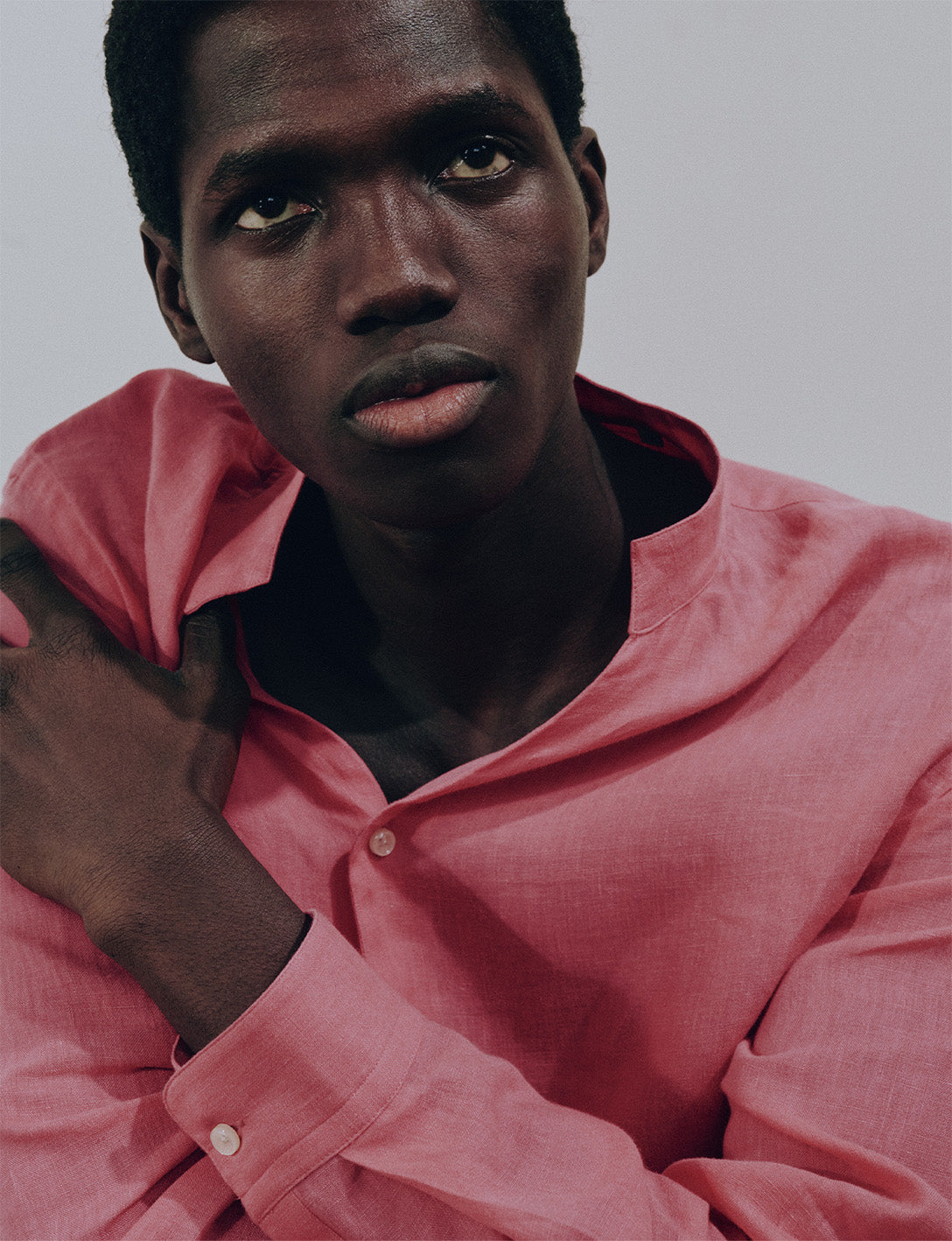 Carl pink linen shirt - Linen - Open straight Collar