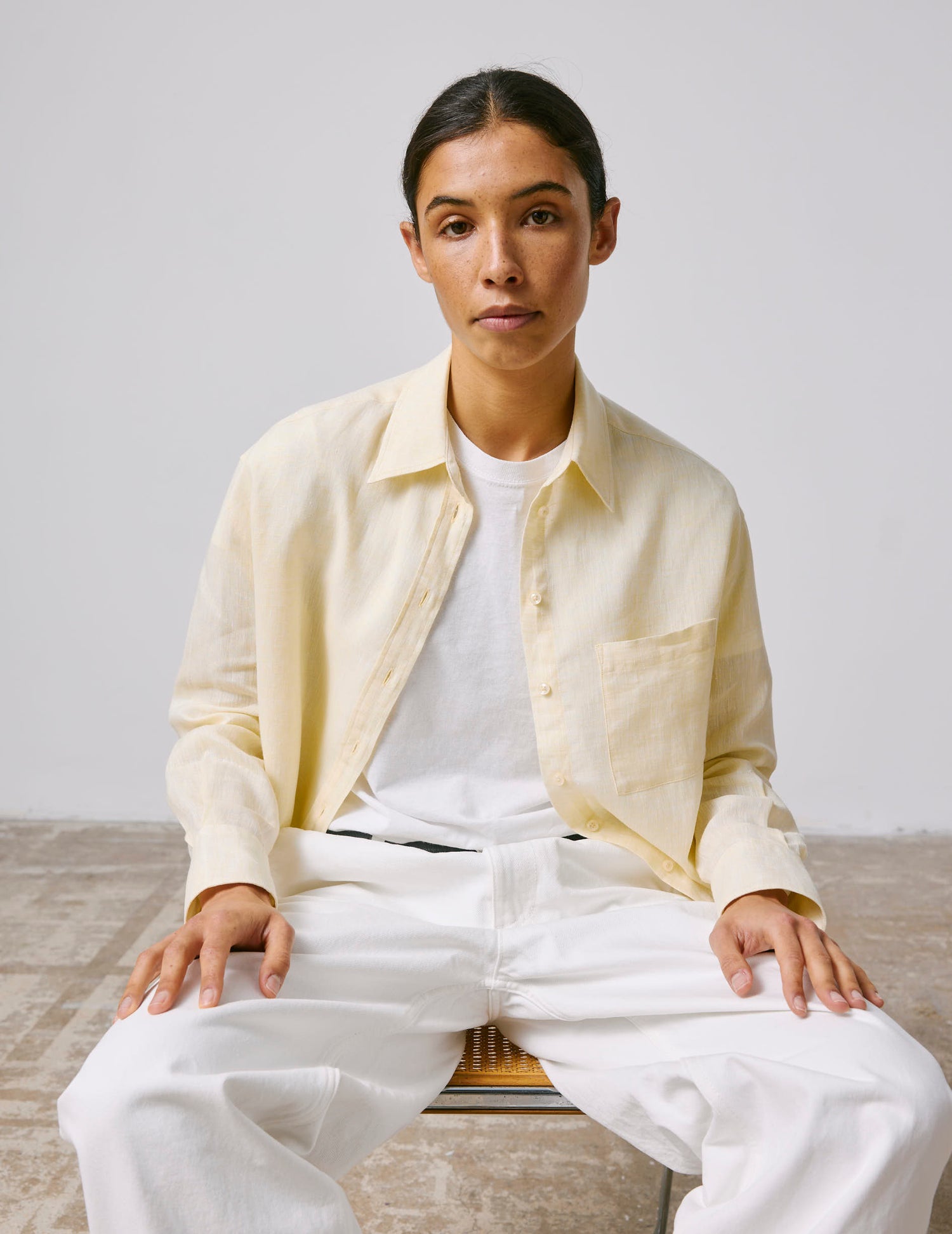 Charlotte shirt in yellow linen - Linen - Shirt Collar