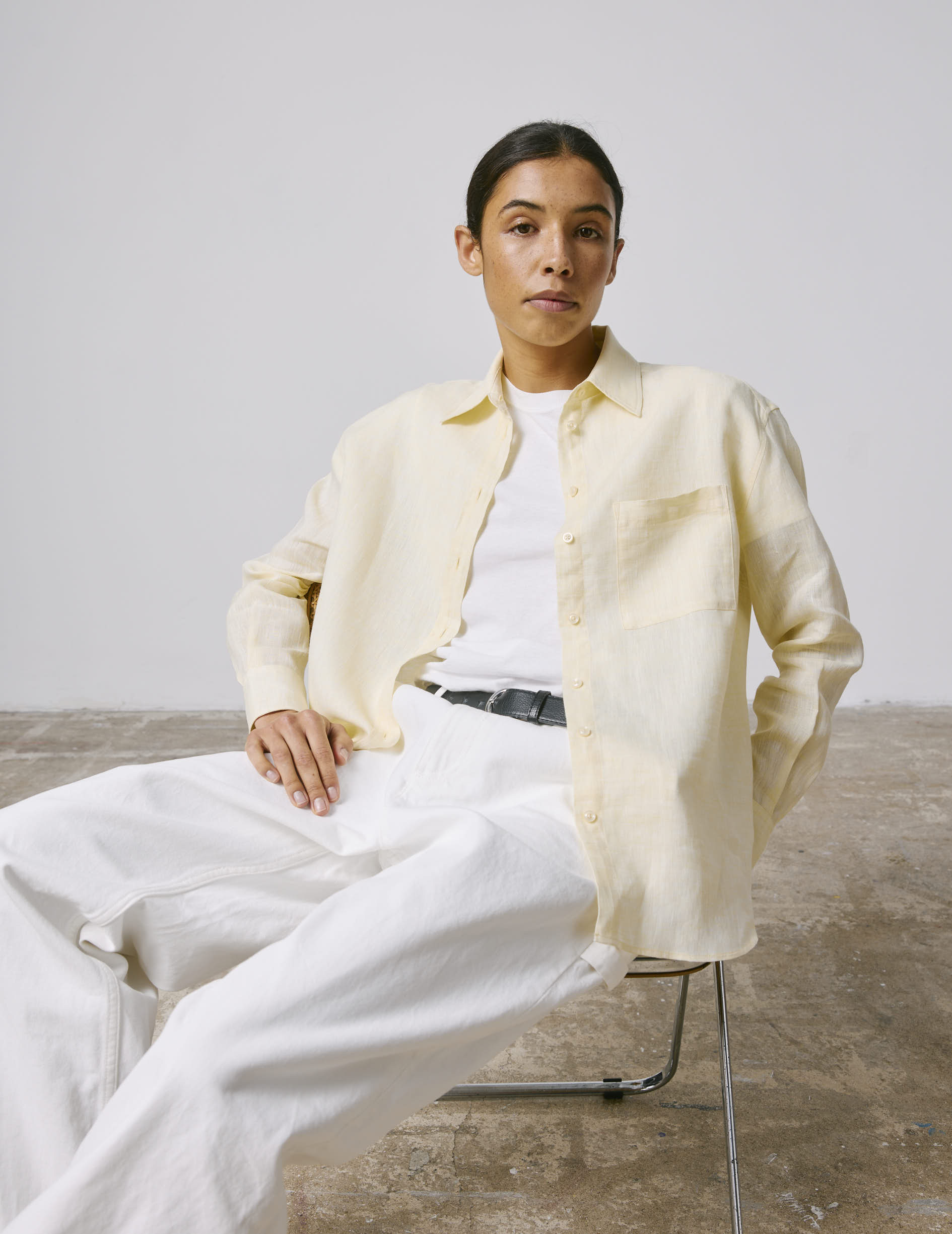 Charlotte shirt in yellow linen - Linen - Shirt Collar