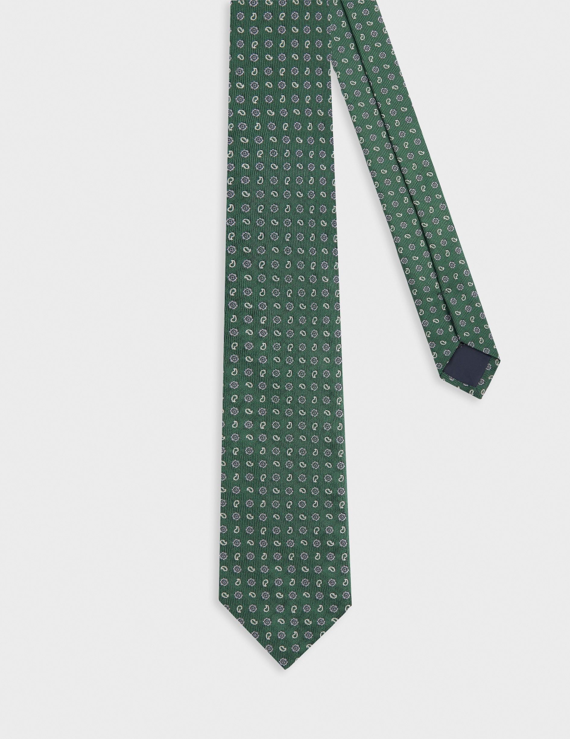 Silk tie with dark green motifs
