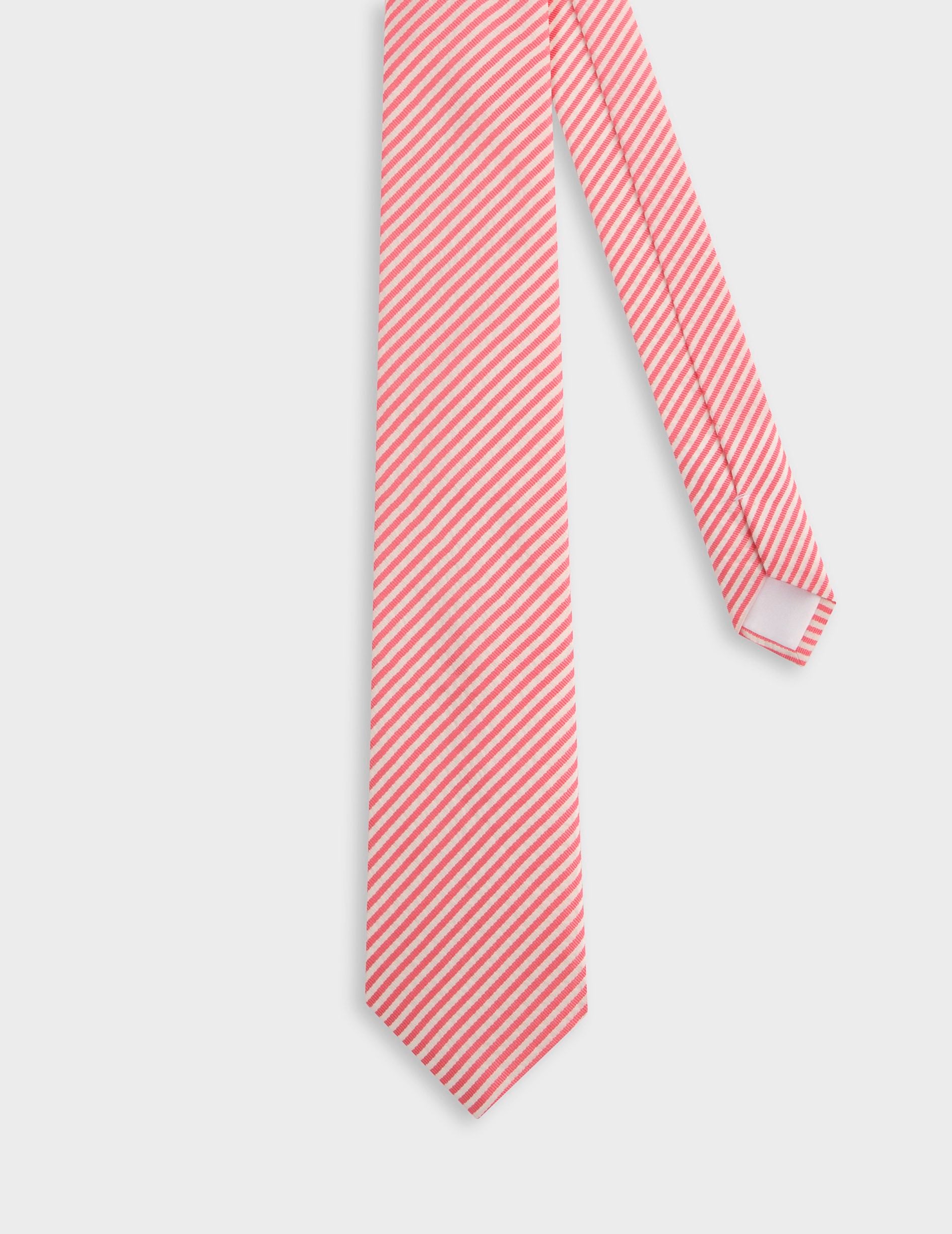 Pink striped cotton and silk seersucker tie