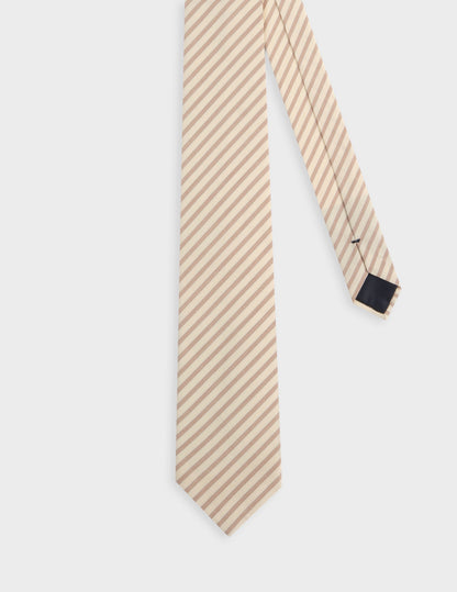 Beige striped poplin tie