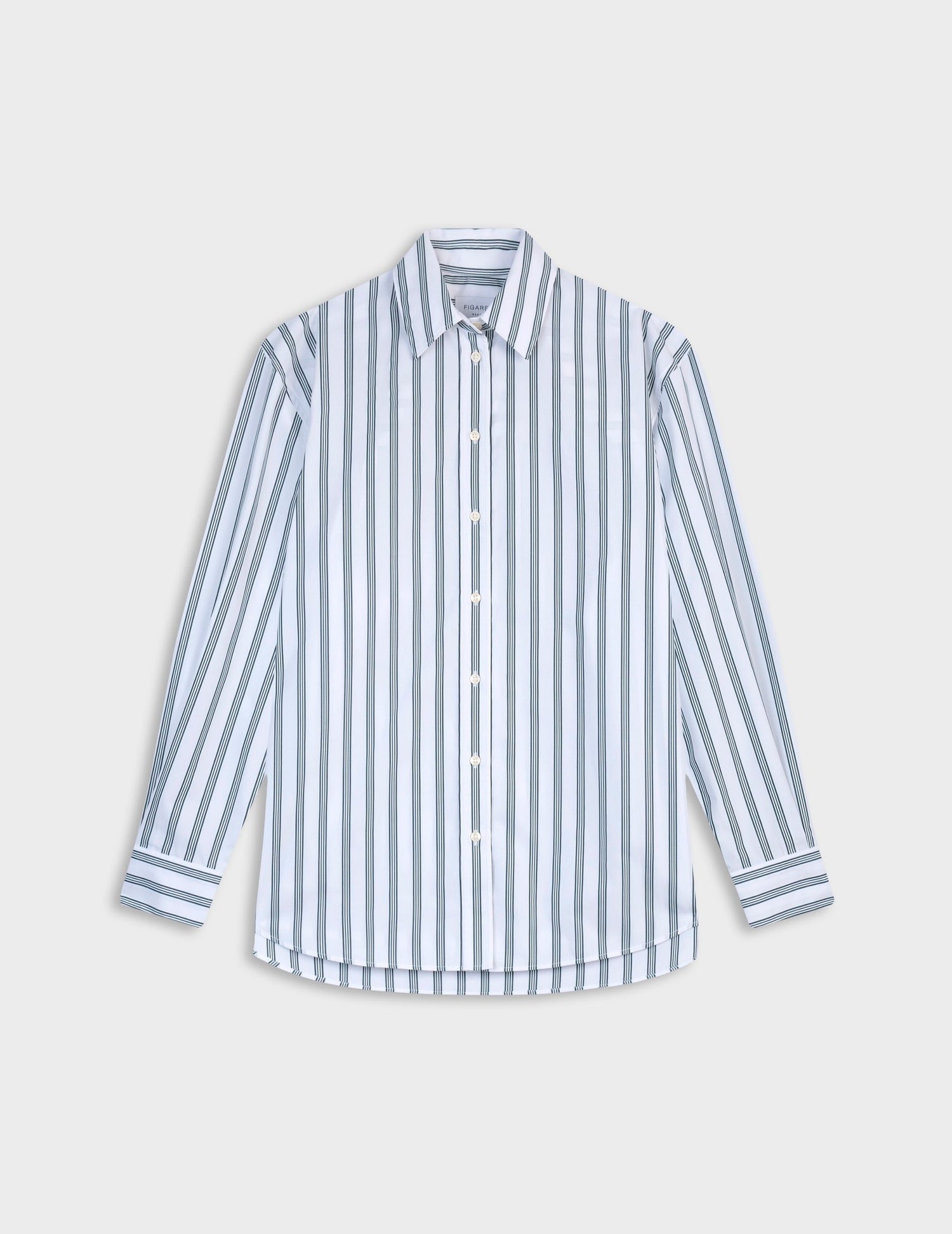 Delina Oversize striped dark green shirt - Poplin - Shirt Collar#5
