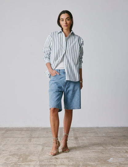 Delina Oversize striped dark green shirt