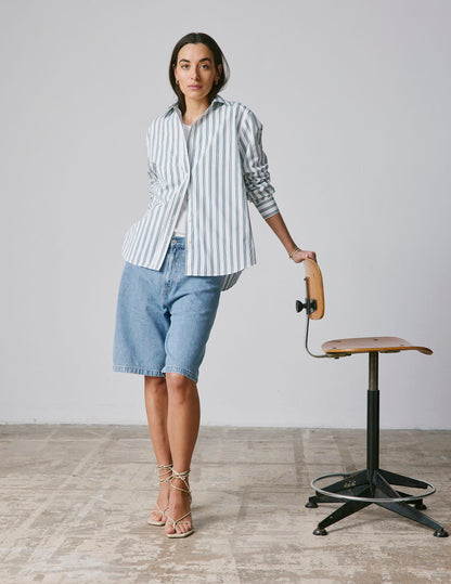 Delina Oversize striped dark green shirt