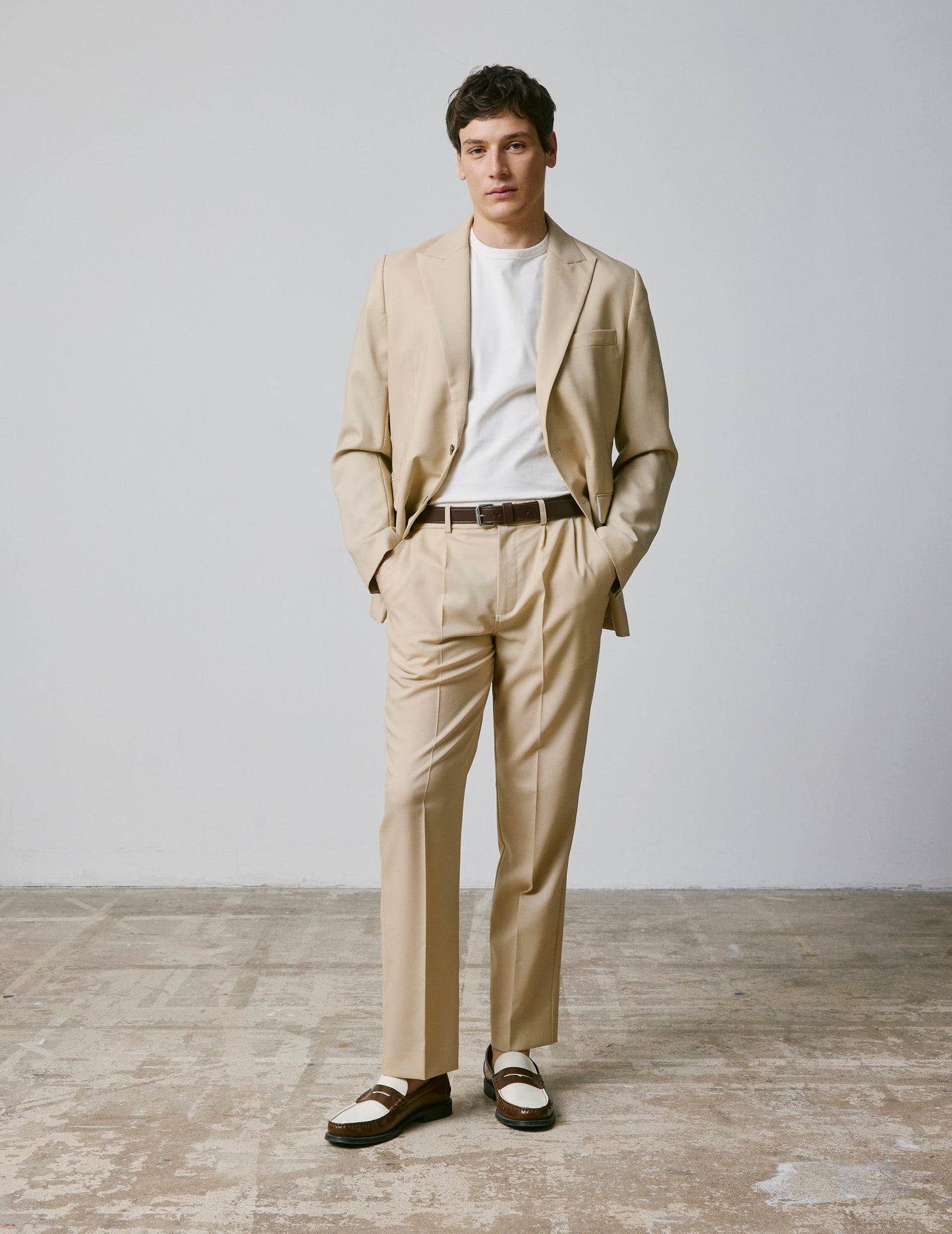 beige dress pants men Beige Linen Cotton Pleated Tapered Dress Pant