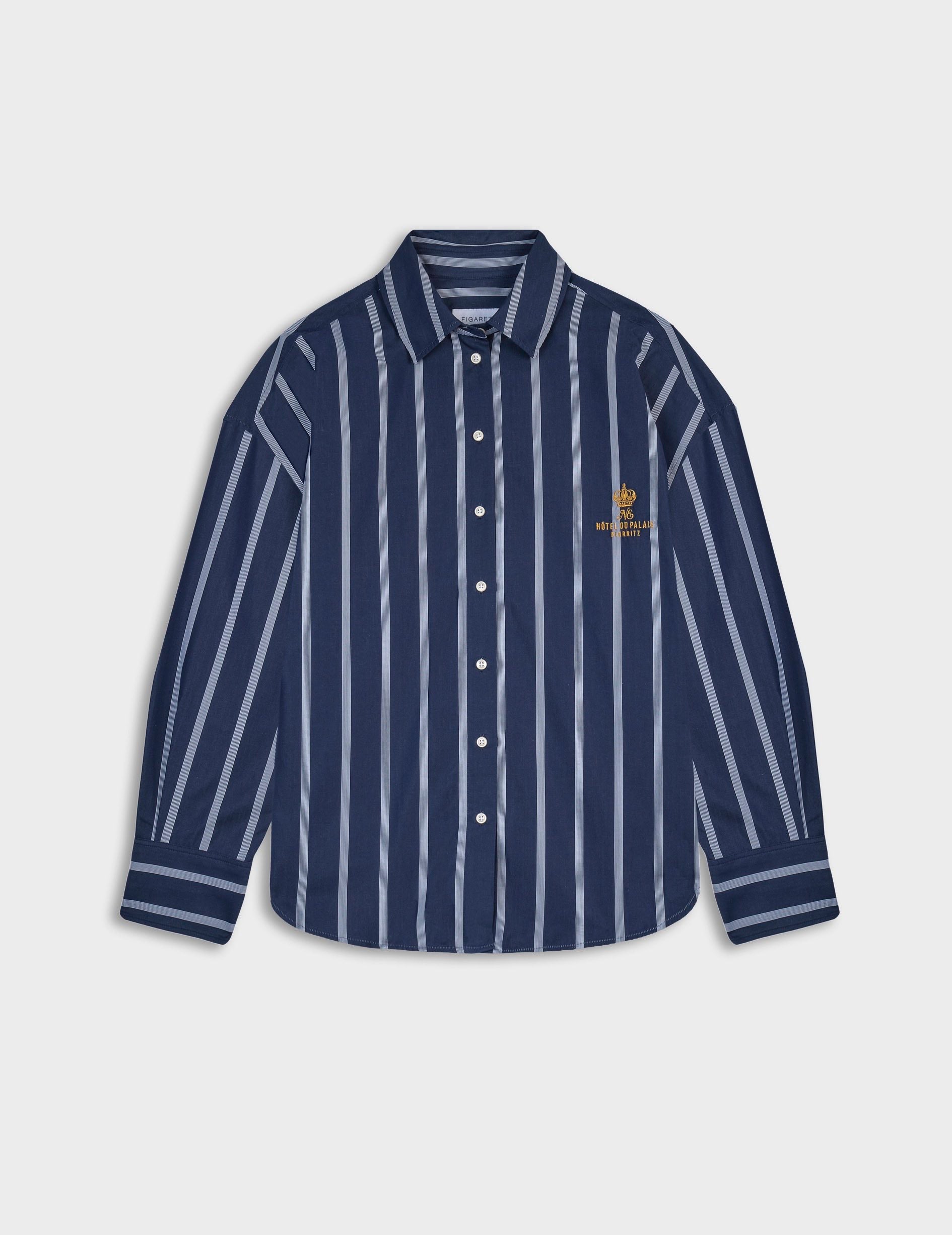 Eugénie oversized navy blue striped shirt - Poplin - Shirt Collar