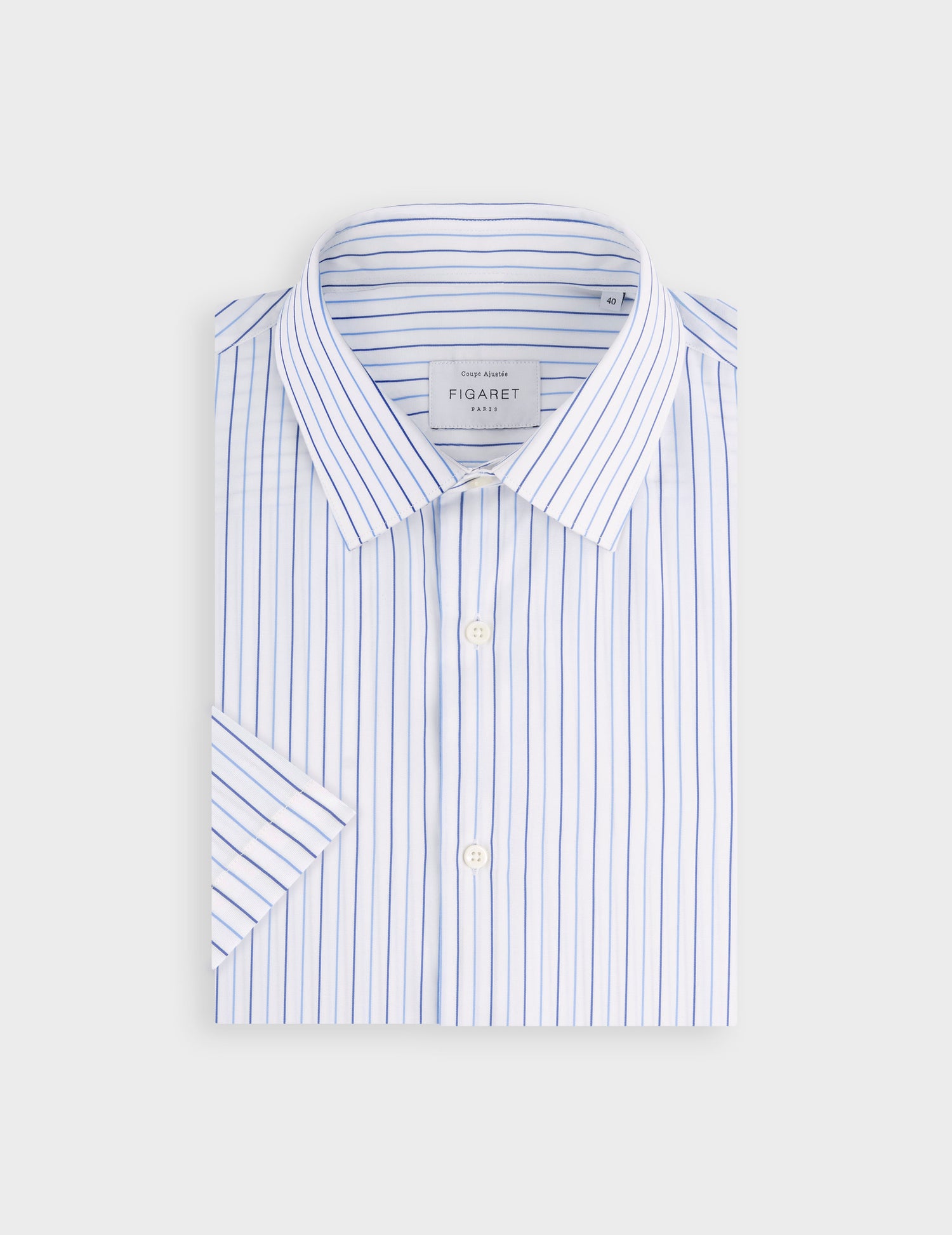 Classic Short-sleeved striped blue shirt - Dobby - Figaret Collar