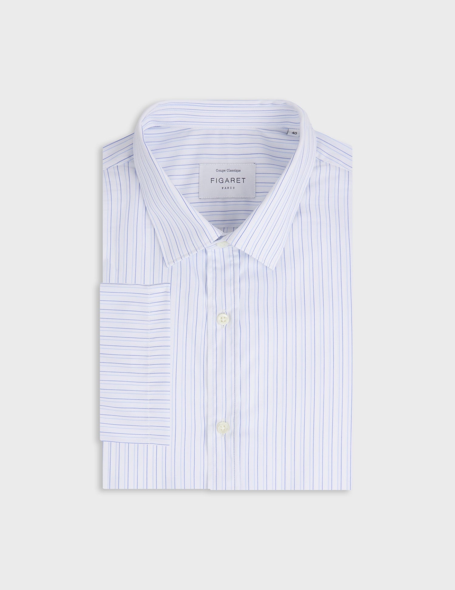 Short-sleeved striped blue classic shirt - fashioned - Figaret Collar