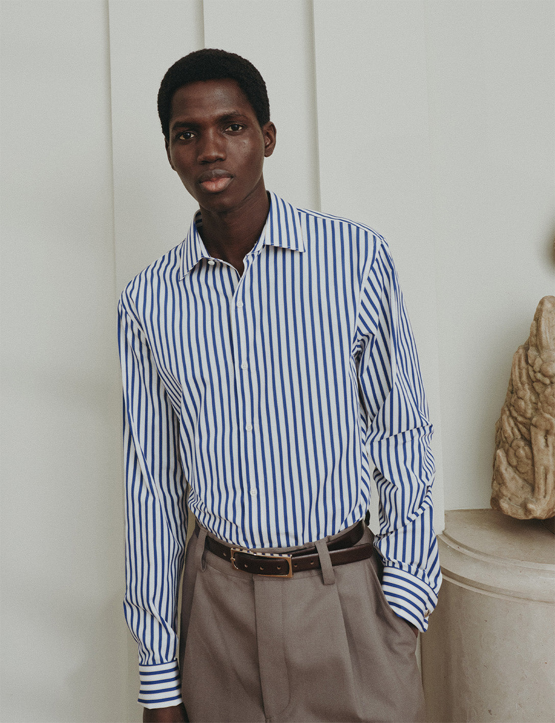 Semi-fitted striped blue shirt  - Poplin - Figaret Collar - French Cuffs