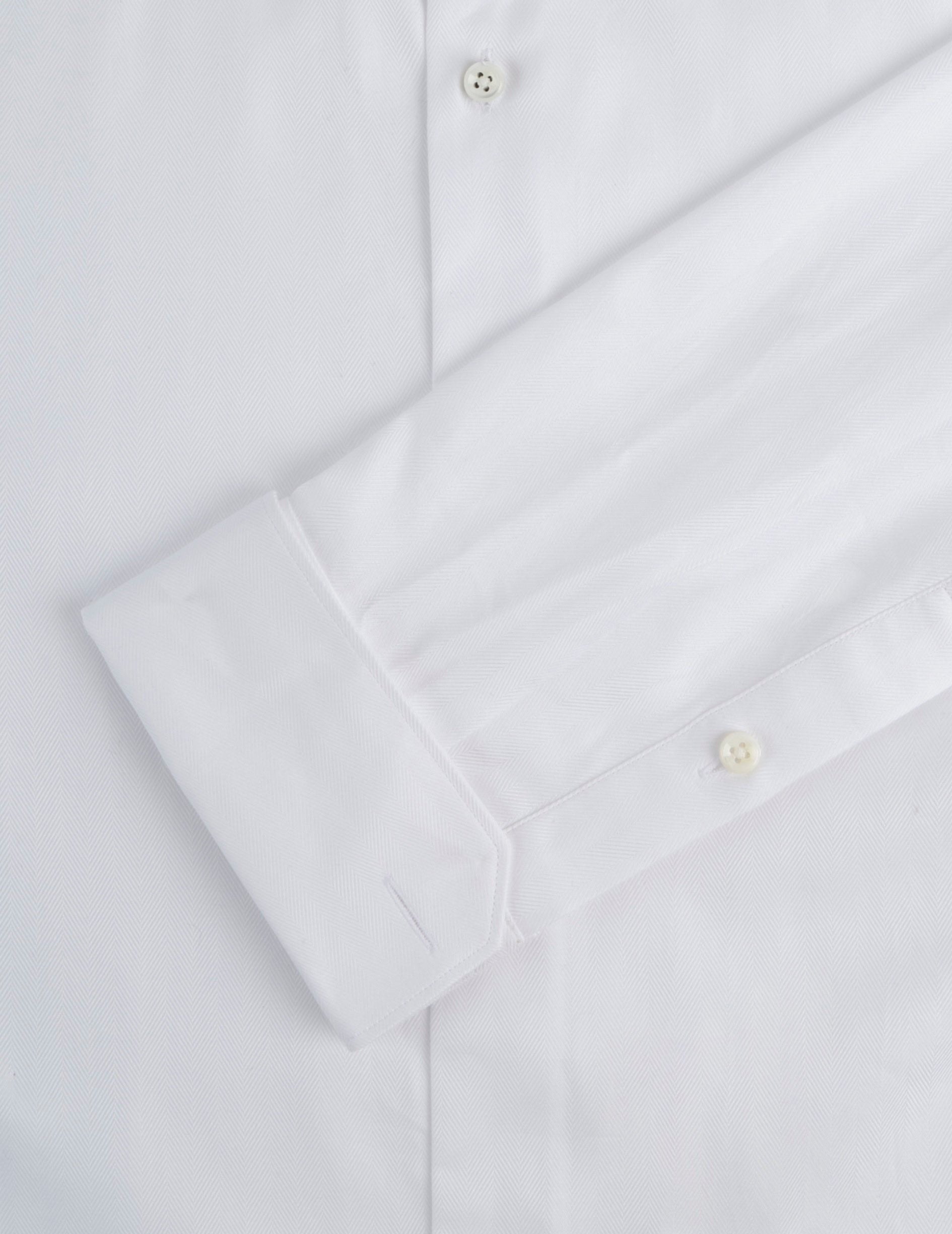 Semi-fitted white shirt - Herringbone - Figaret Collar - Mousquetaires Cuffs