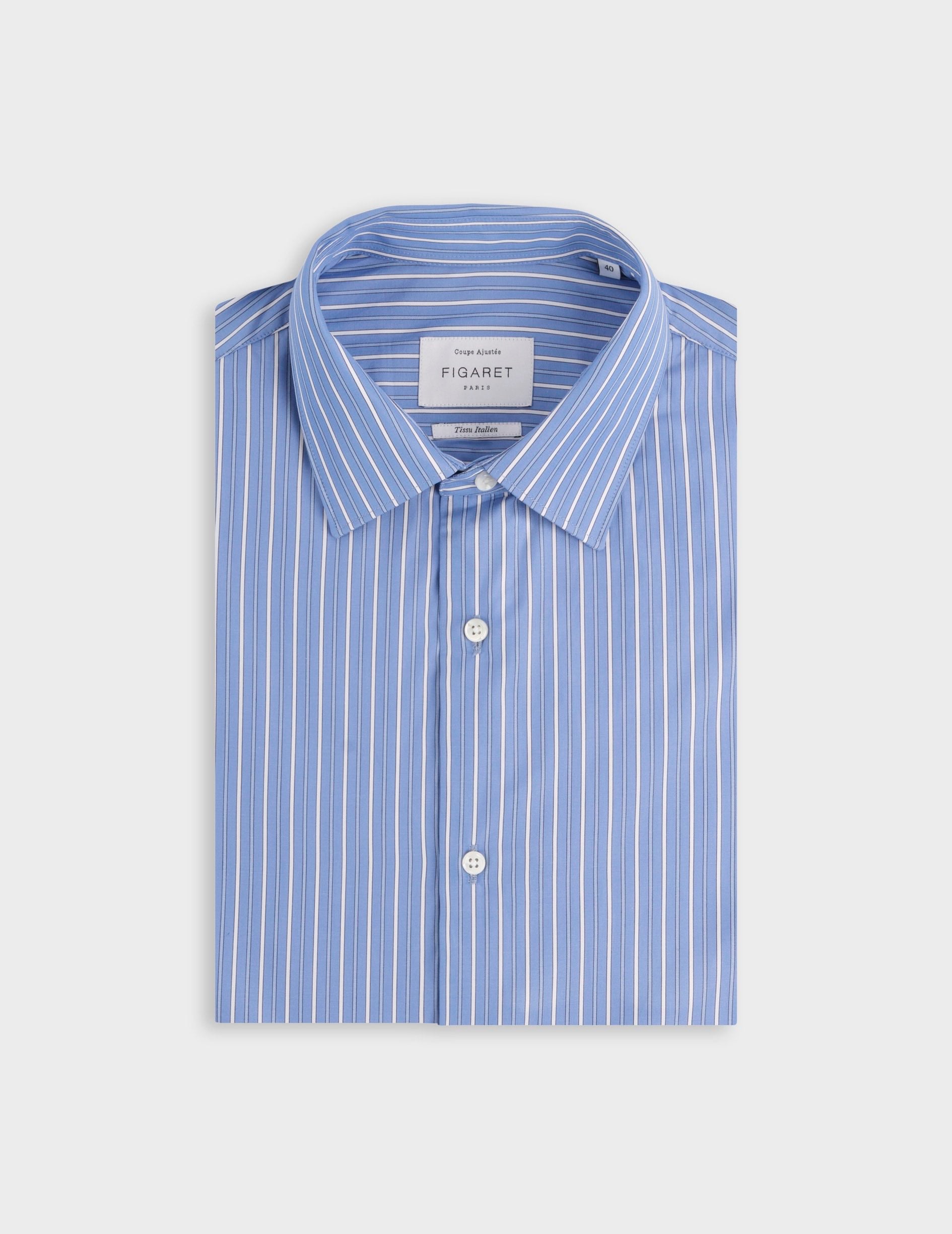 Fitted striped blue shirt - Poplin - Figaret Collar