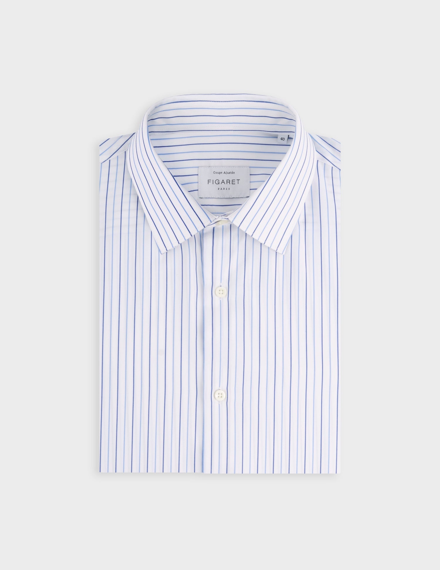 Fitted blue striped shirt - Dobby - Figaret Collar