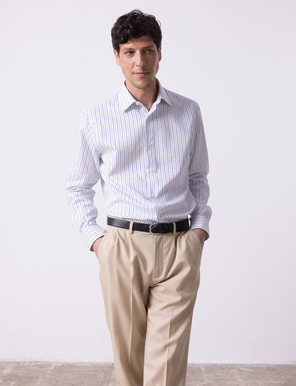 Fitted blue striped shirt