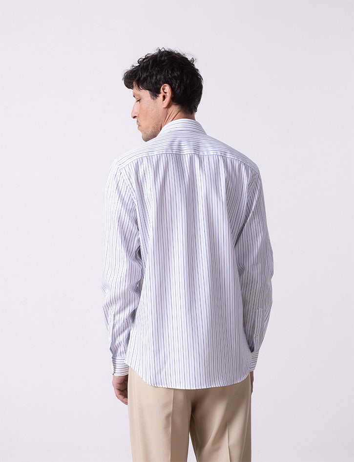 Fitted blue striped shirt - Dobby - Figaret Collar#4