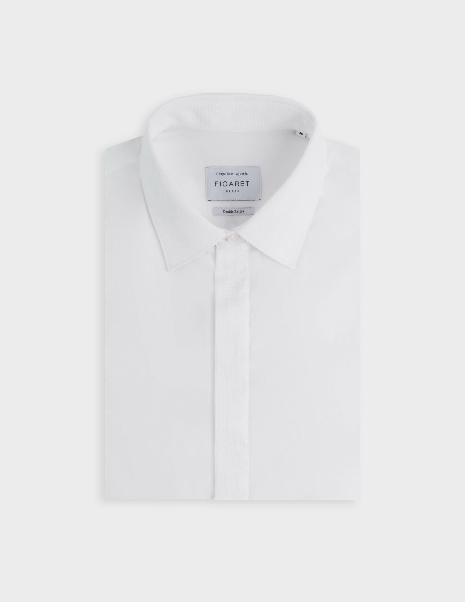 Semi-fitted white hidden buttons placket shirt - Poplin - Figaret Collar