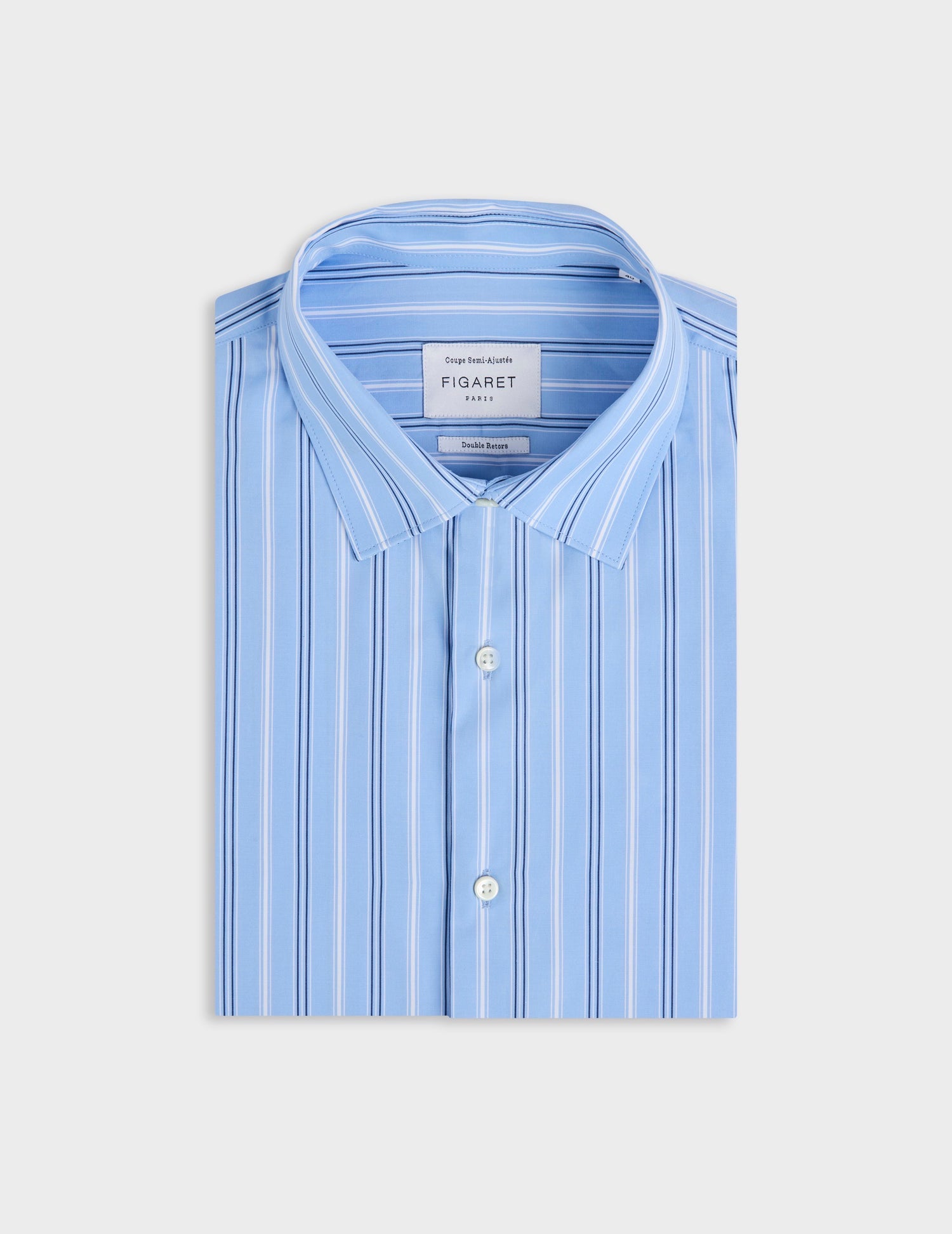 Semi-fitted striped light blue shirt  - Poplin - Figaret Collar