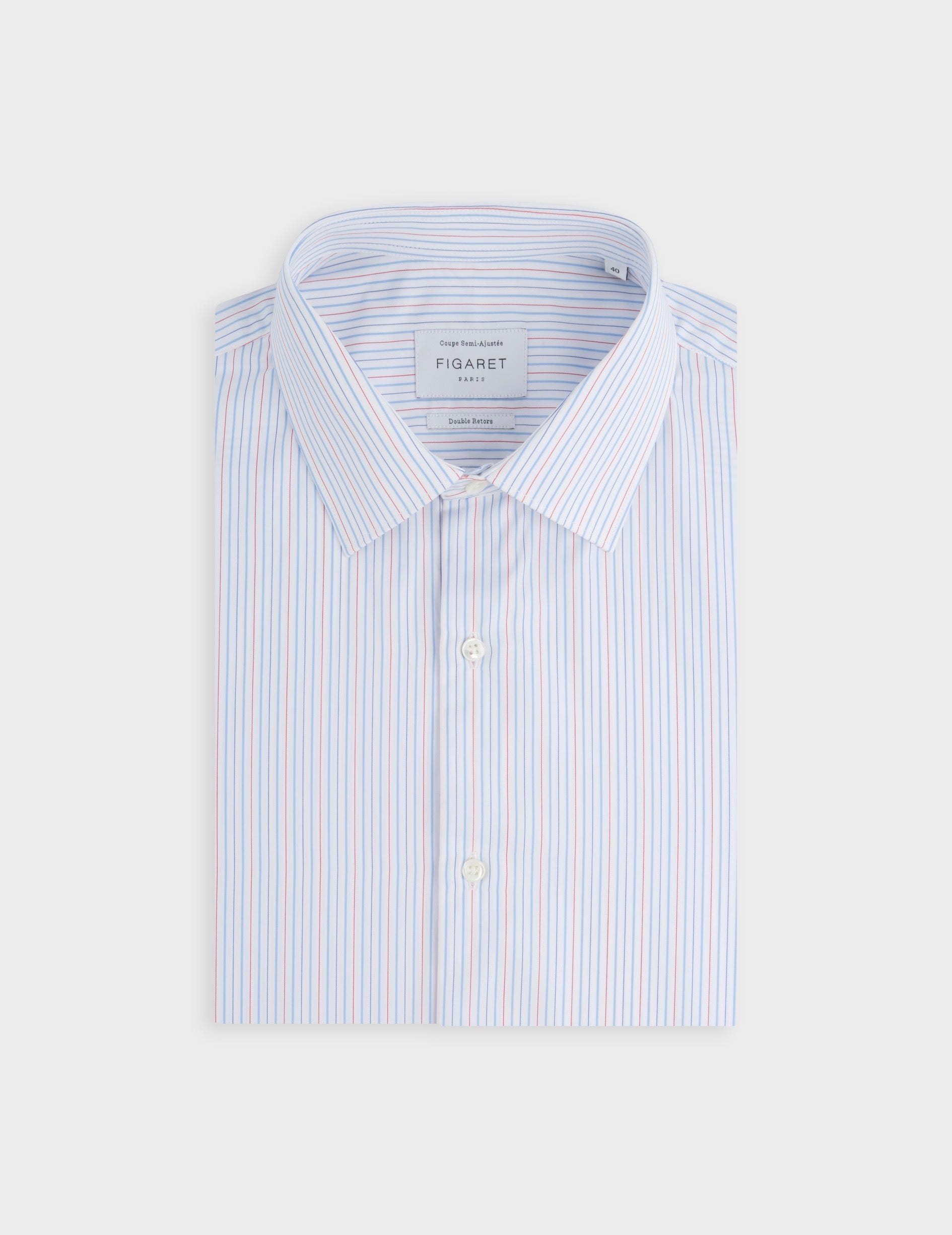 Semi-fitted red striped shirt - Poplin - Figaret Collar