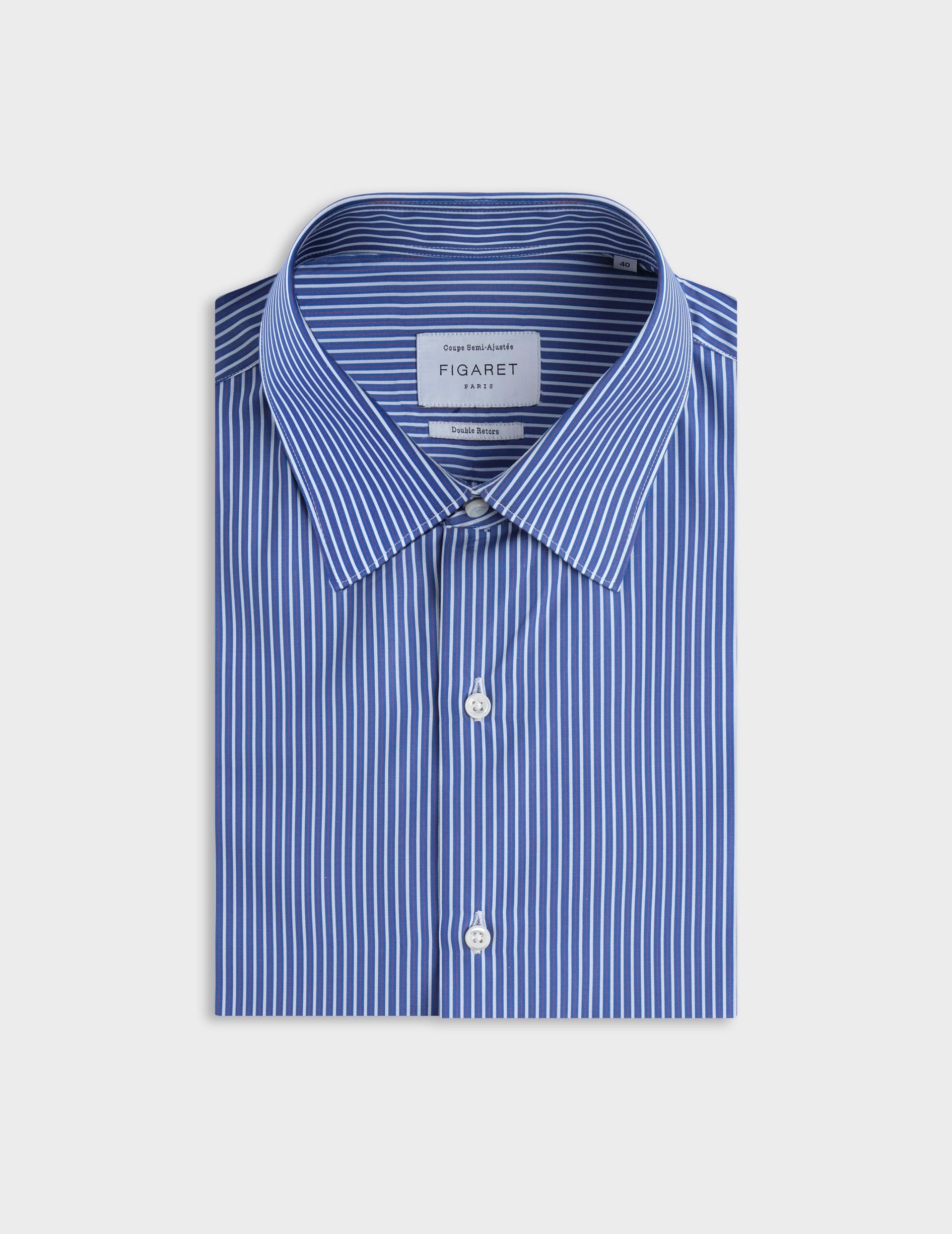 Semi-fitted striped navy shirt  - Poplin - Figaret Collar