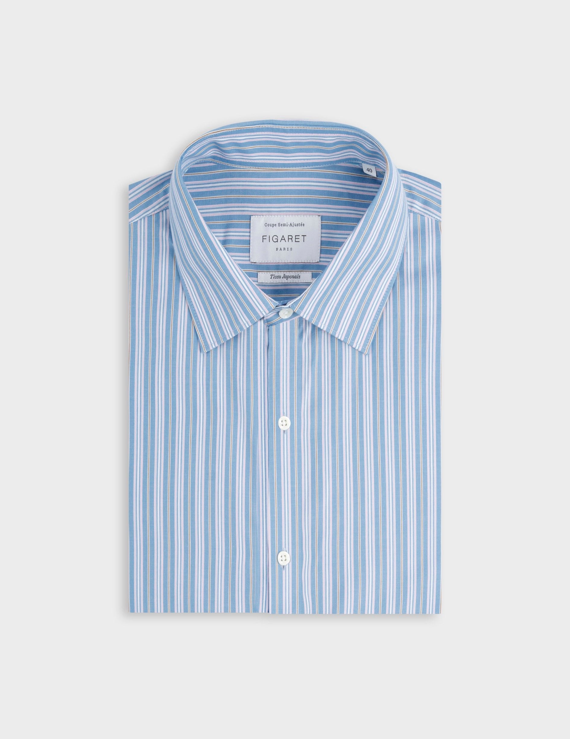 Semi-fitted striped blue shirt - Poplin - Figaret Collar