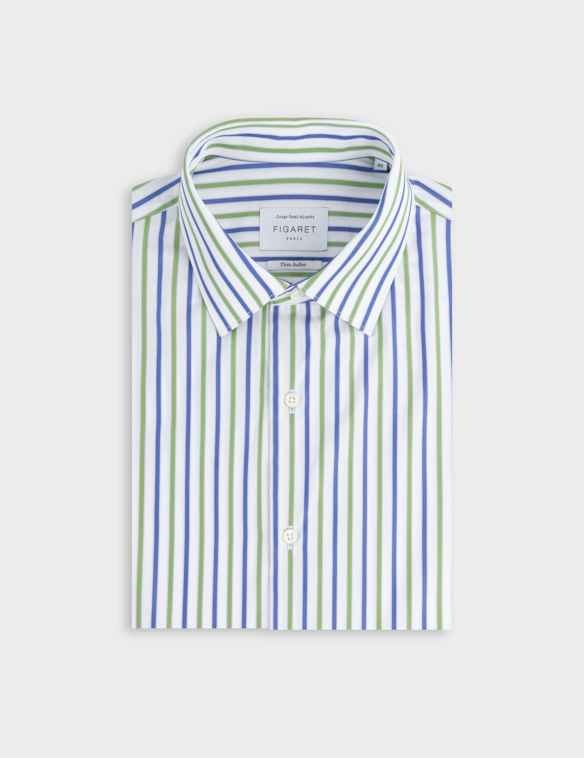Semi-fitted striped green shirt  - Poplin - Figaret Collar