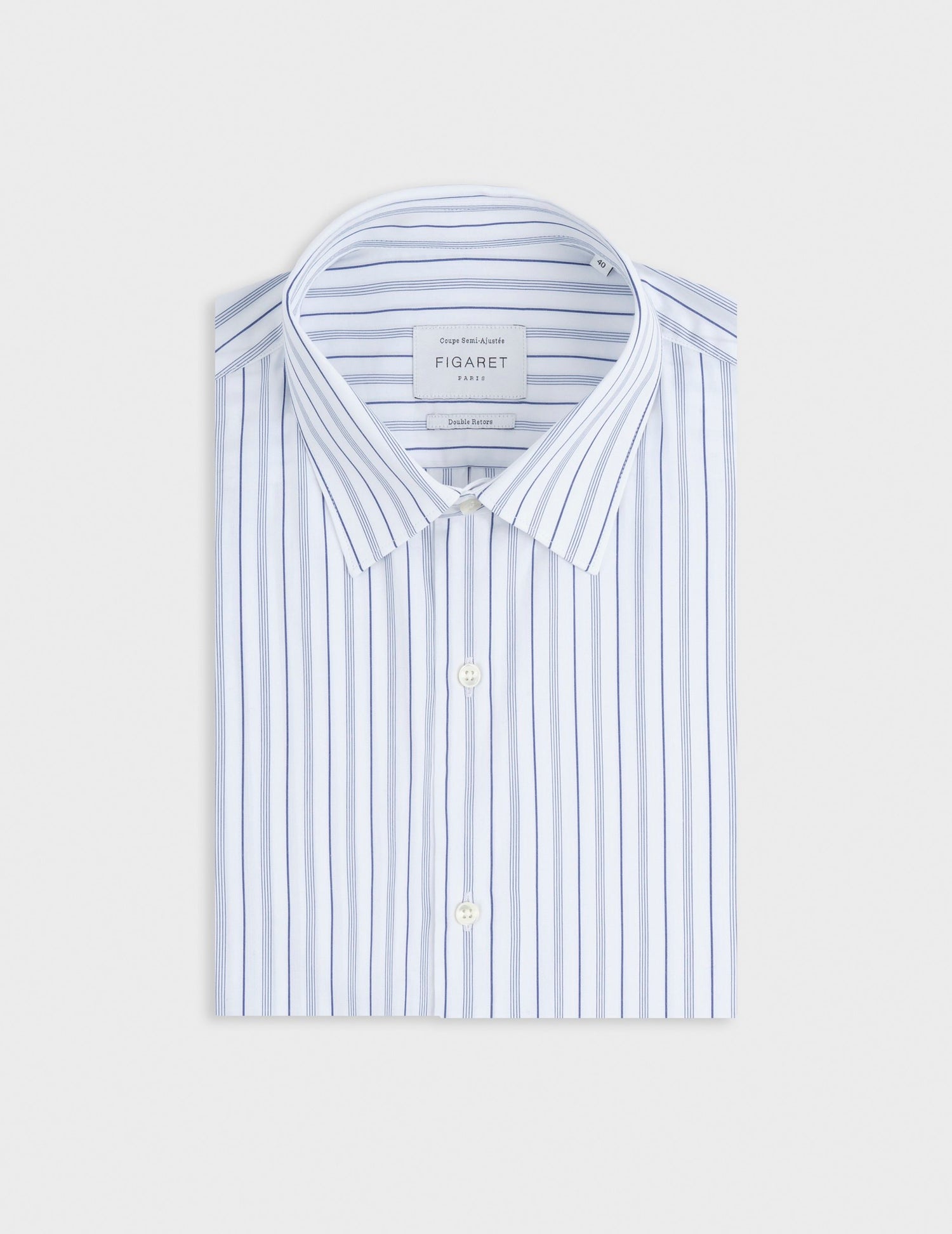 Semi-fitted striped navy shirt  - Poplin - Figaret Collar