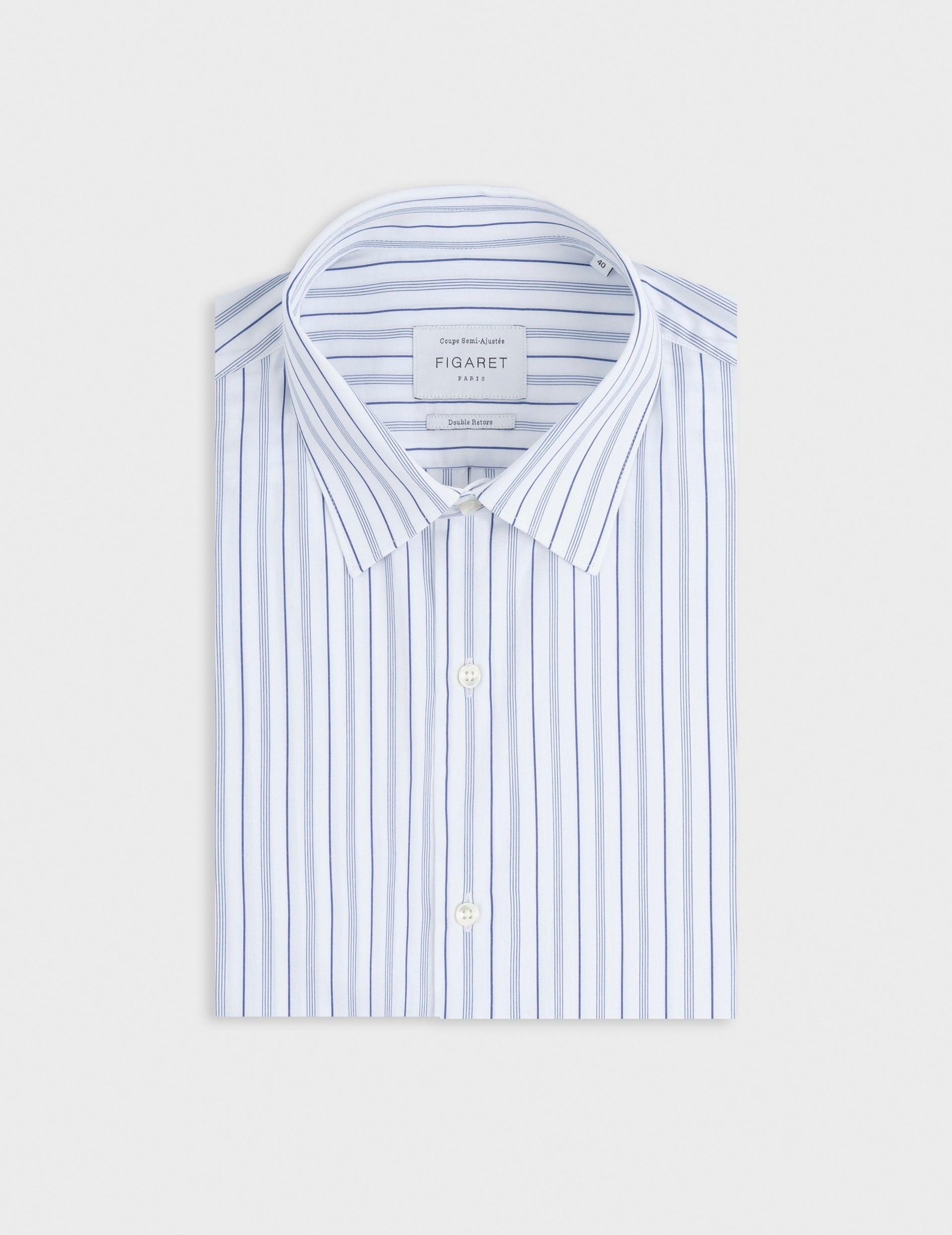 Semi-fitted striped navy shirt  - Popeline - Figaret Collar